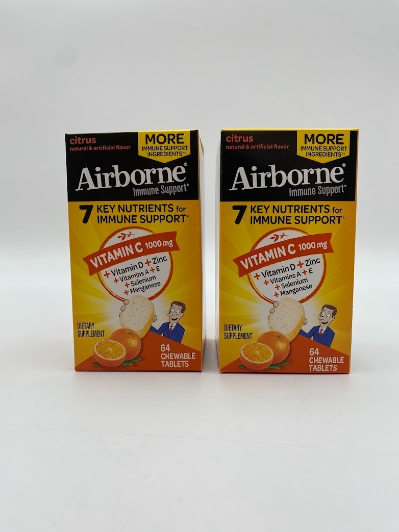 Airborne Immune Support Vitamin C 1000mg 64 chewable tablets Lot of 2 EXP 1/2027