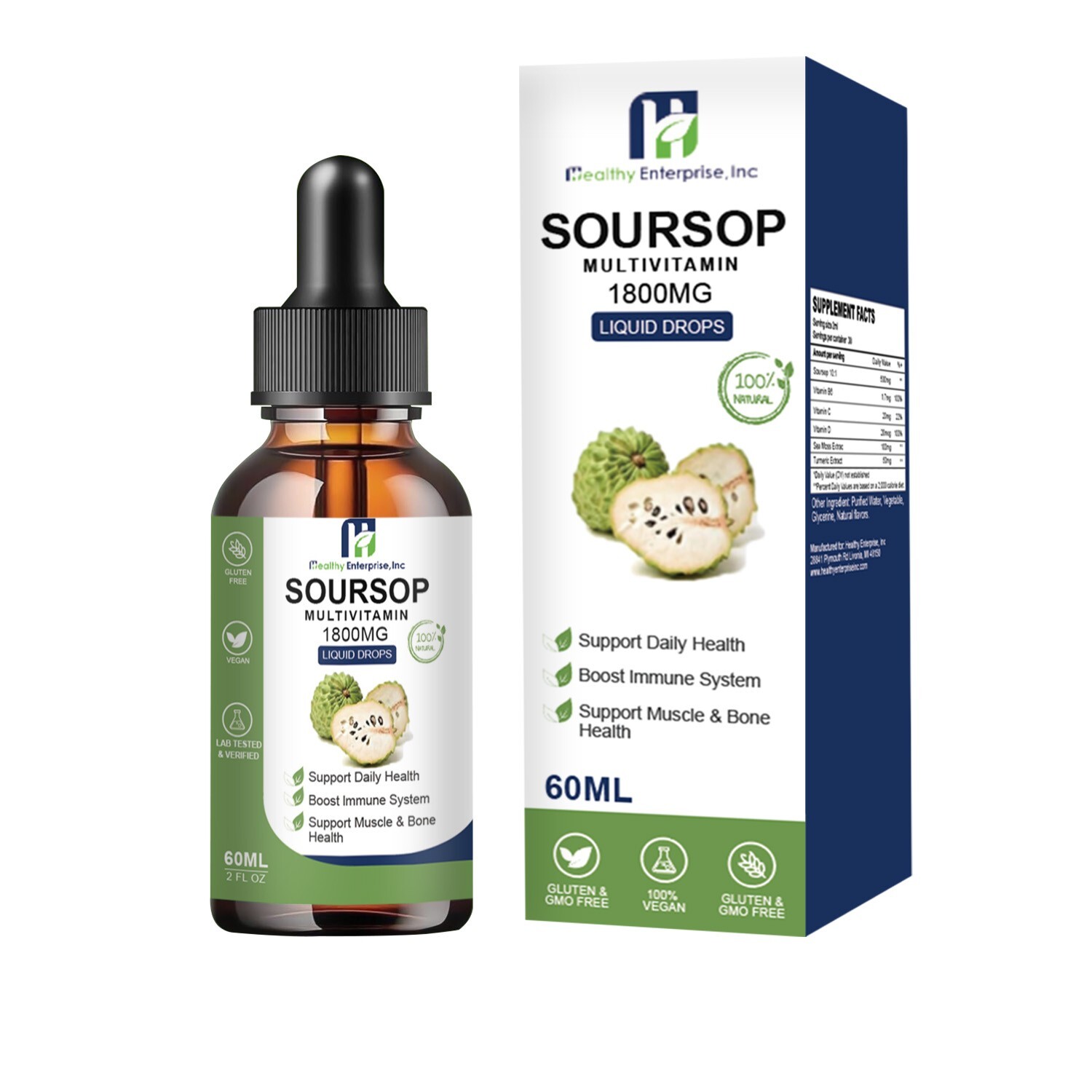 Soursop Liquid Drops with Multivitamins, Sea Moss, and Turmeric 60ML 30 servings
