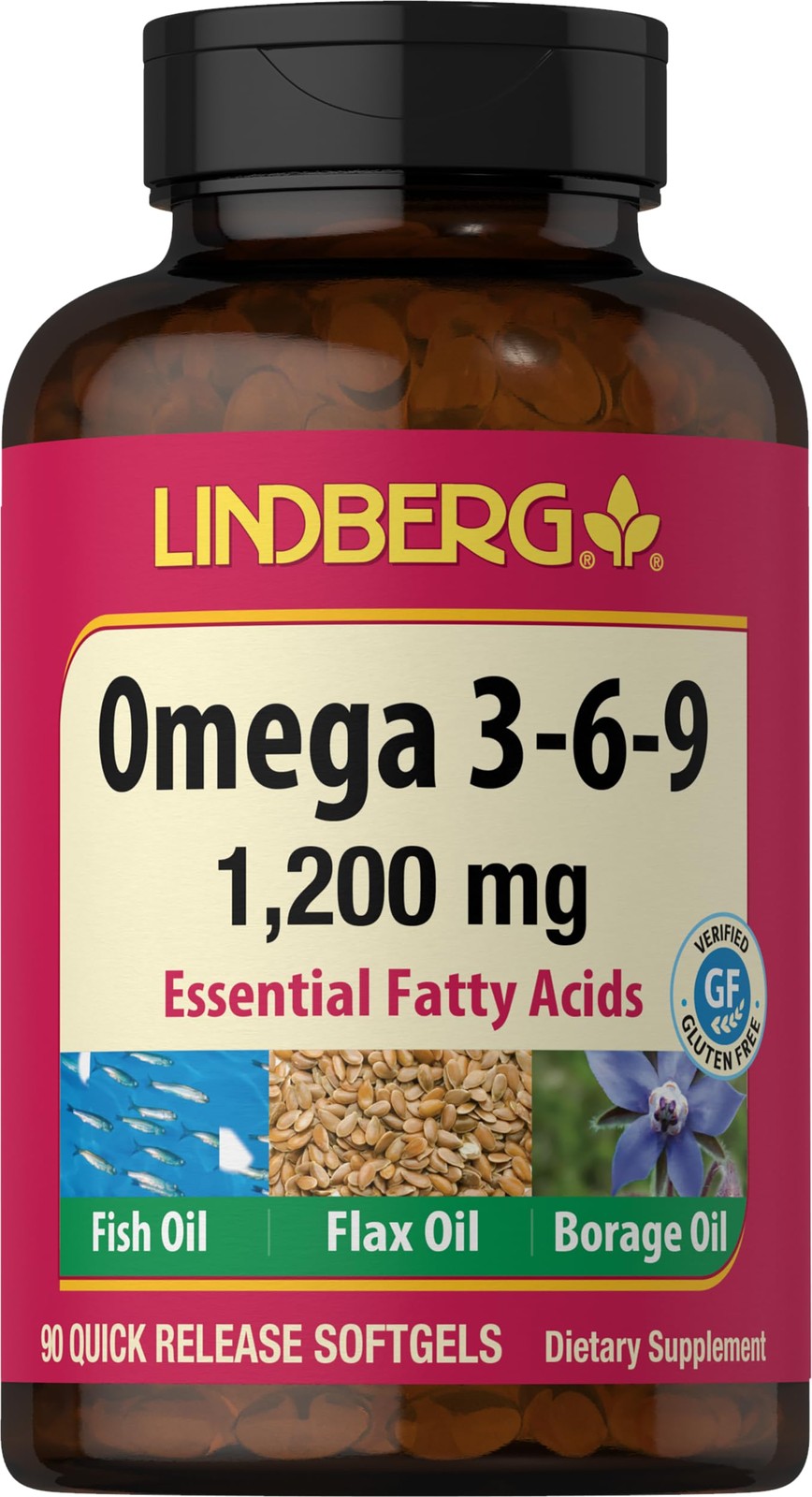 Lindberg Omega 3 6 9 Supplements | 1200mg | 90 Softgels 90 Count (Pack of 1)
