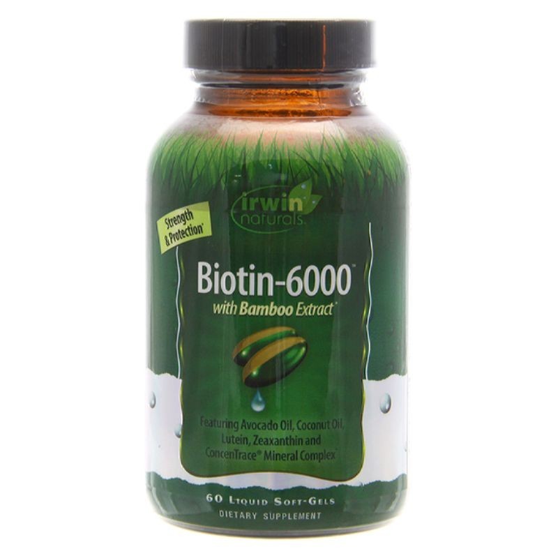 Irwin Naturals Biotin-6000 with Bamboo Extract 60 Softgels Each (Pack of 3)