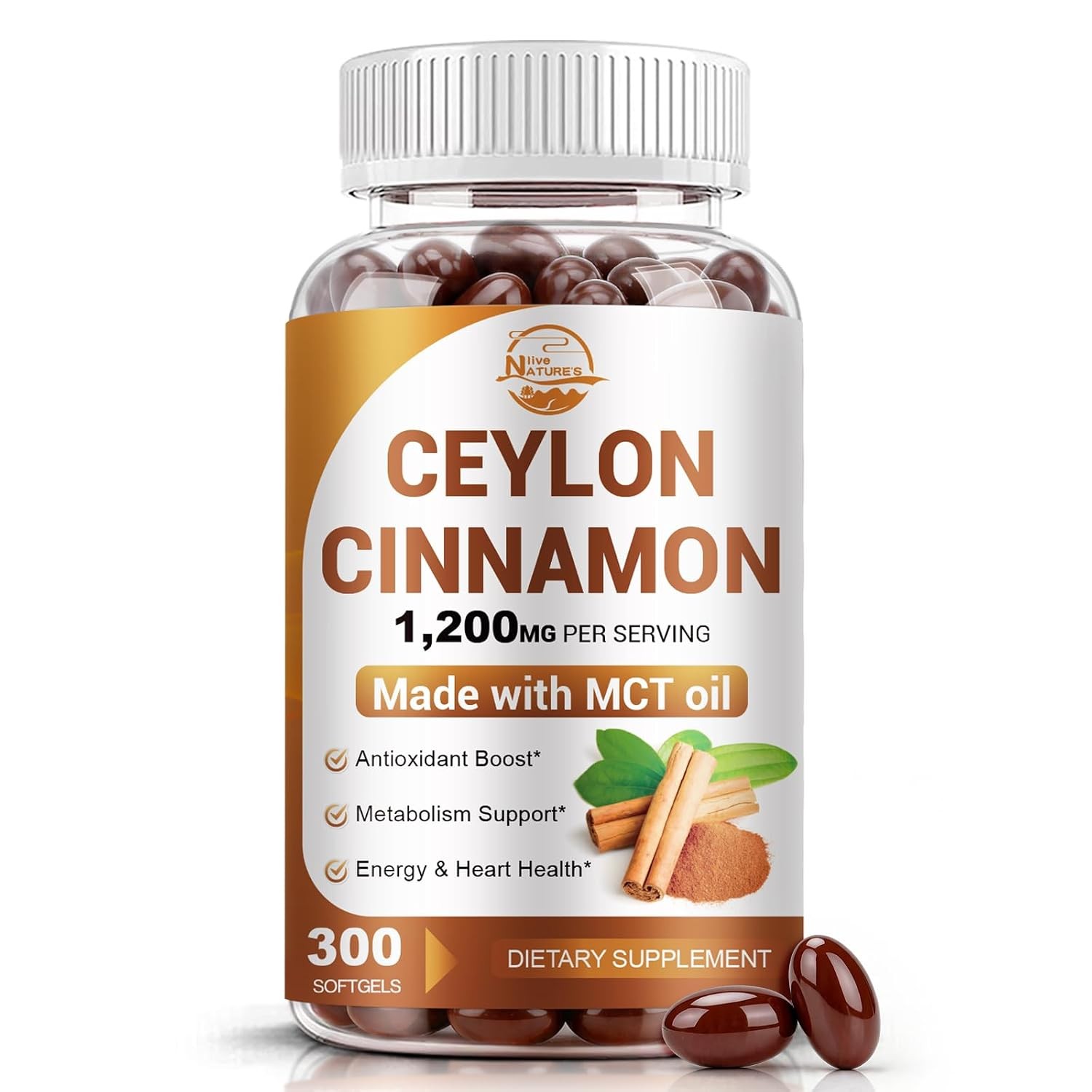 Nature’s live Ceylon Cinnamon Supplement with MCT Oil, 1200mg Max Strength per S