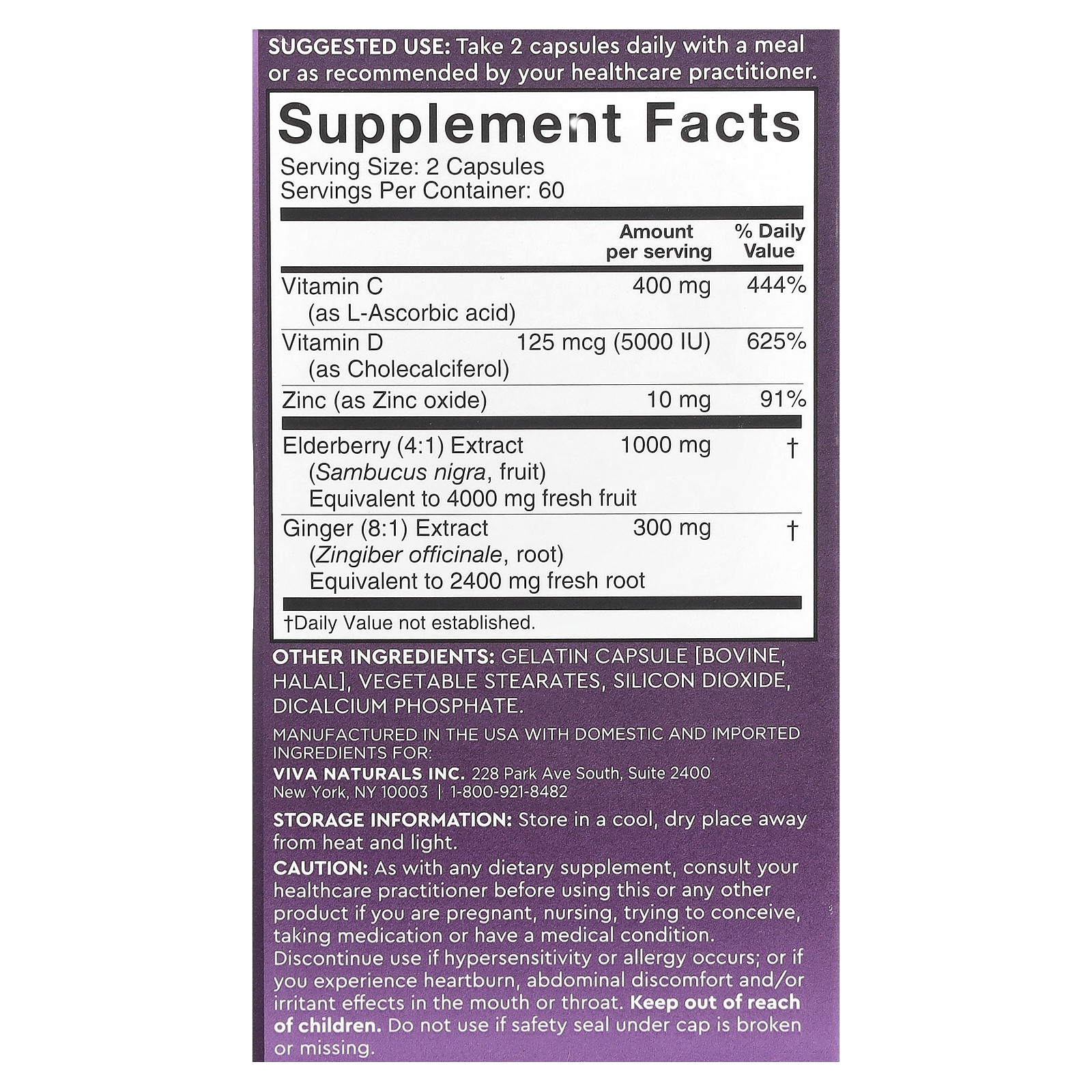 Elderberry, Vitamin C + Zinc, 120 Capsules