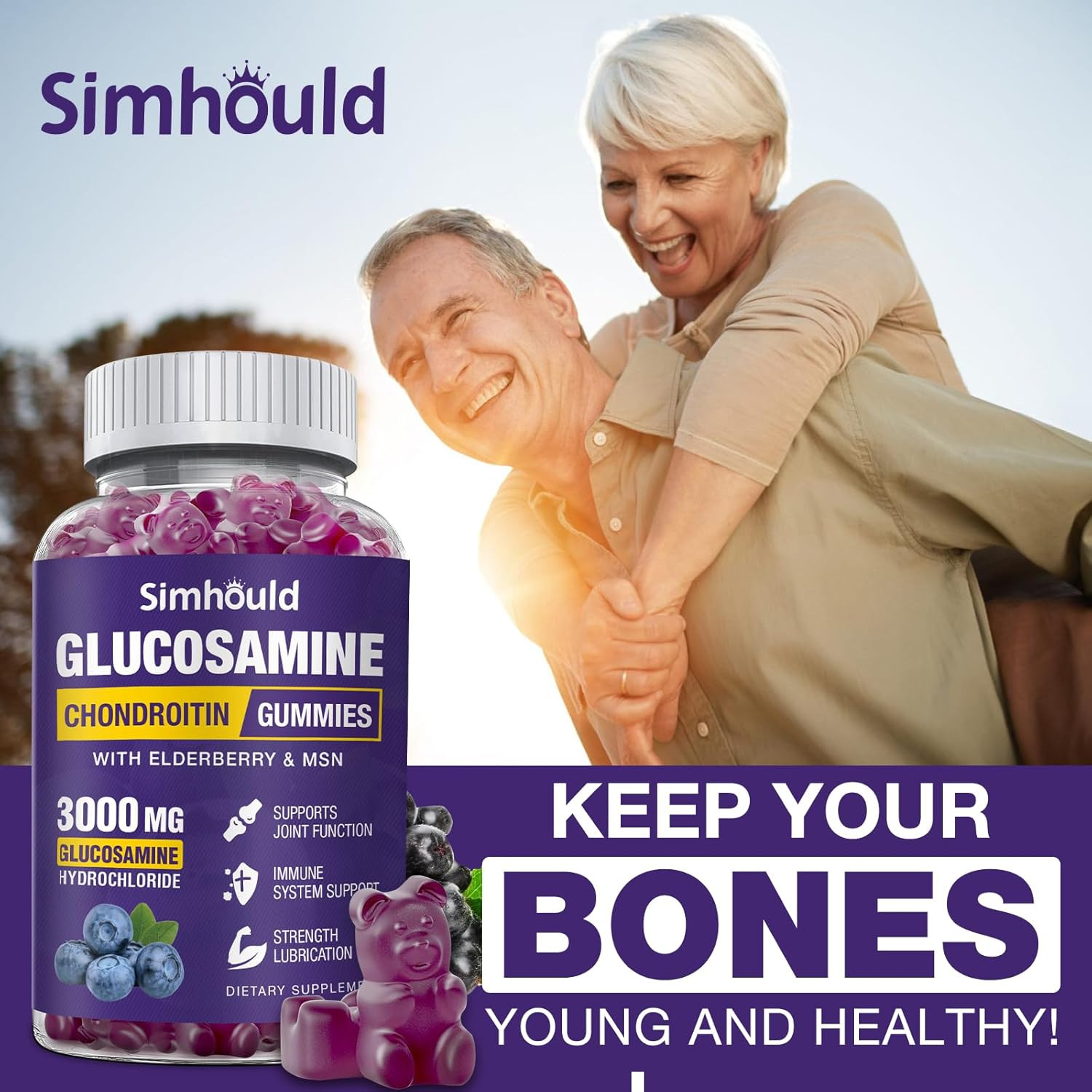 2 Packs Glucosamine Chondroitin Gummies – 3000MG Extra Strength Joint Support…