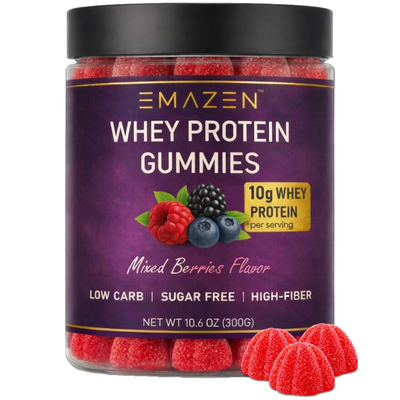 EMAZEN Whey Protein Gummies Mixed Berries Sugar Free Keto 10g Protein 5 Count