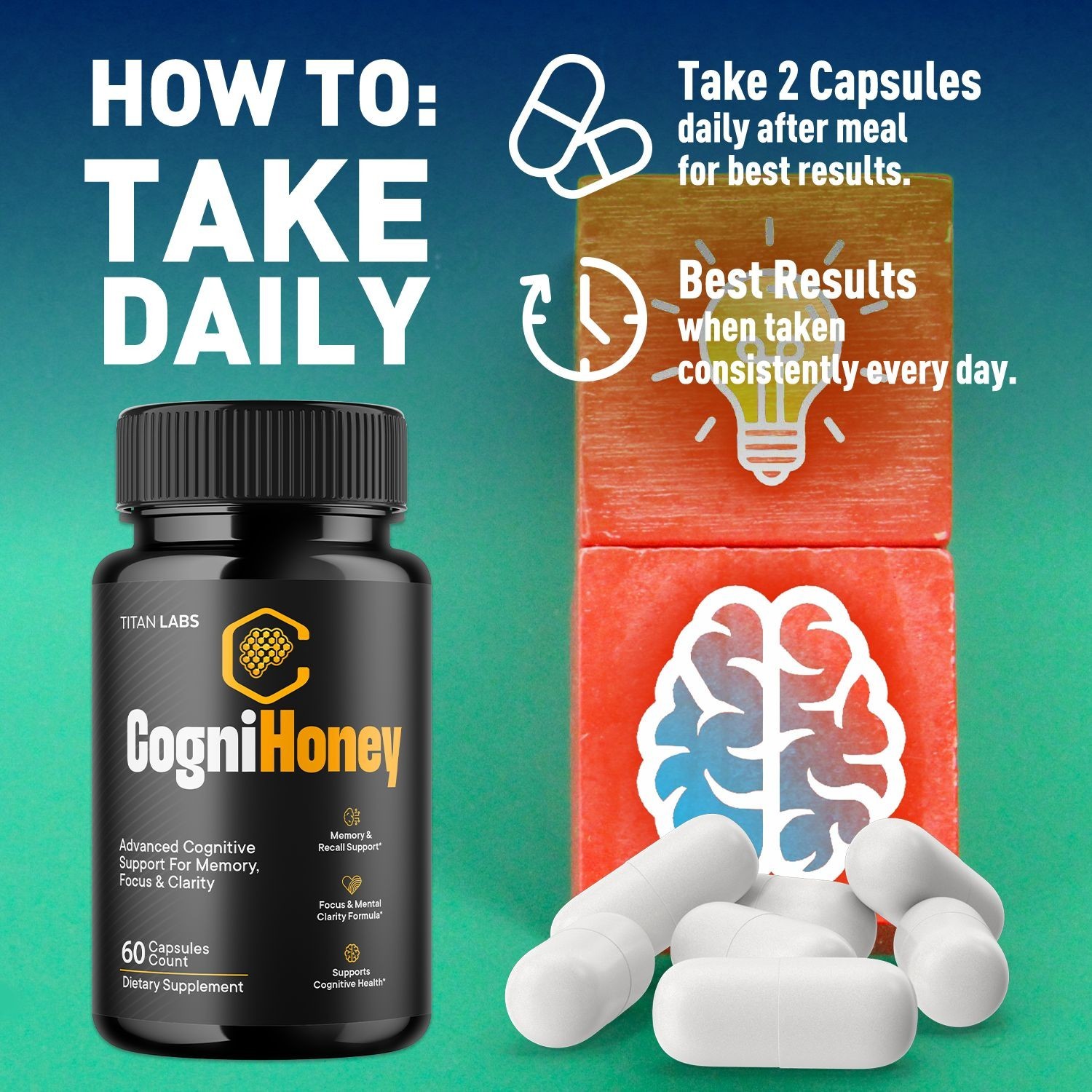 (3 Pack) CogniHoney Pills – Brain Health & Cognitive Support Supplement 180 Caps