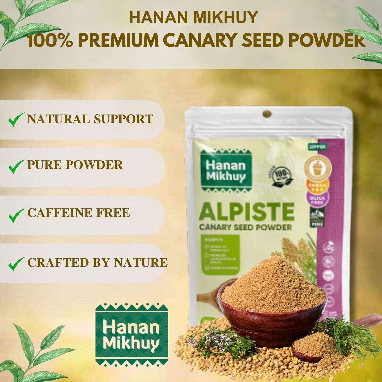 Alpiste 100% Natural Canary Seed Powder for Protein, Omega-3 & Digestive Health