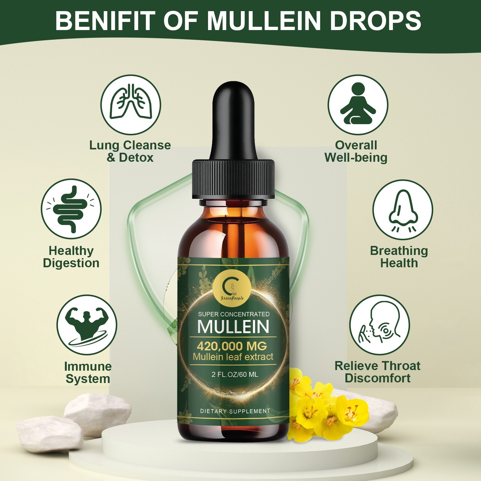 Mullein Drops for Lungs Herbal Mullein Extract-Lung Cleanse Healthy Respiratory