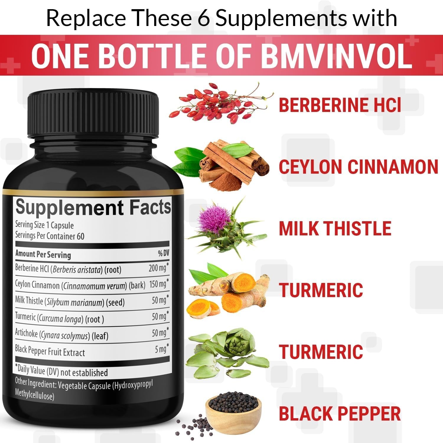 60 Count Berberine Multi-Supplement with Ceylon Cinnamon & Turmeric