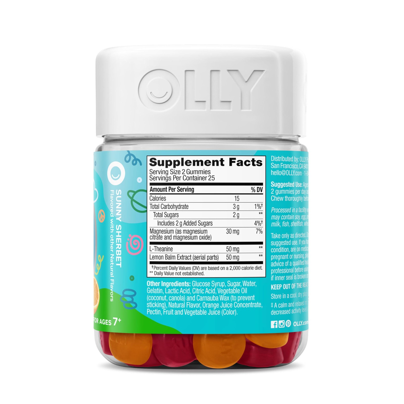 OLLY Kids Chillax Gummy, For a Calm and Relaxed 50 Count (Pack of 1), Sherbet