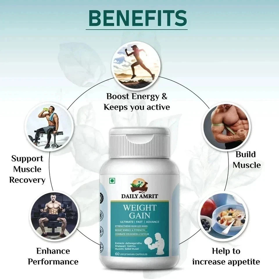 BODY GROW Fast Weight Gain Pills Ayurvedic Muscle & Mass Gainer 60CAPS For Men