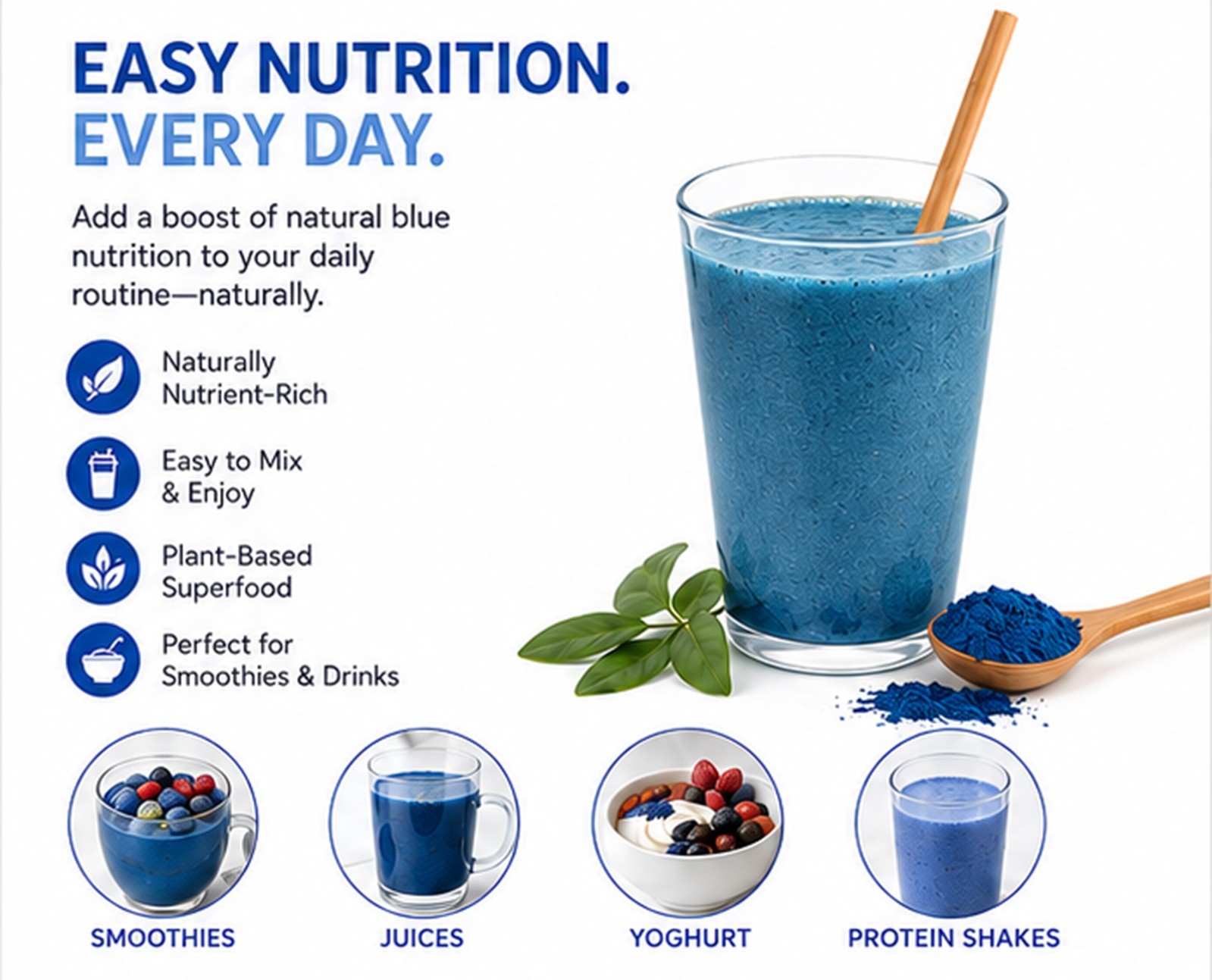 100% Pure Blue Spirulina Powder 50g Natural Food Colour Thai Superfood No Sugar