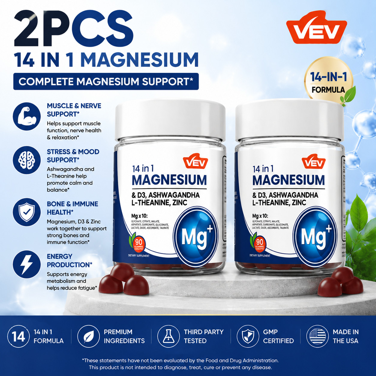NEW 14-in-1 Magnesium Gummies – with Ashwagandha, L-Theanine, Vitamin D3 & Zinc