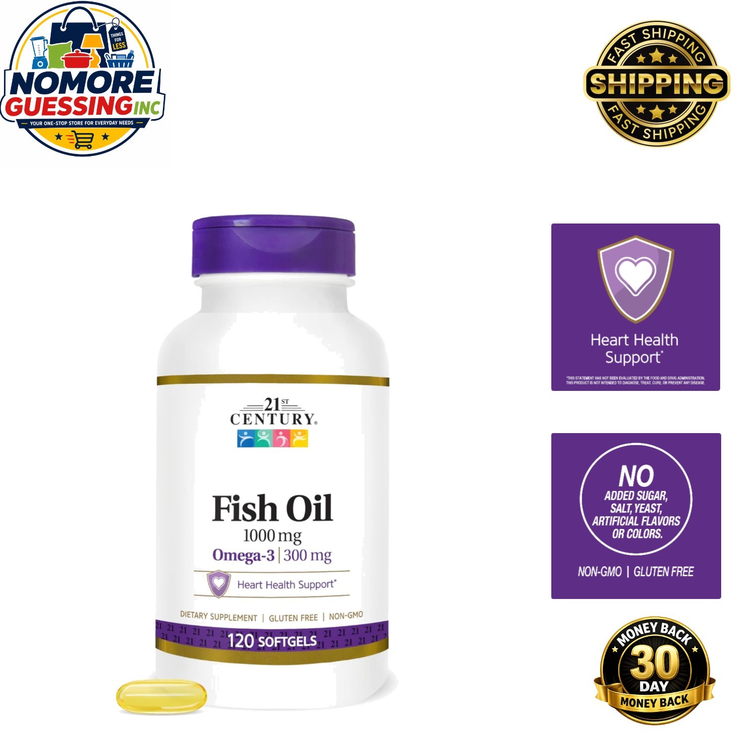 Trusted Omega-3 Fish Oil Softgels 1000 mg – Cholesterol Support, 120 Count