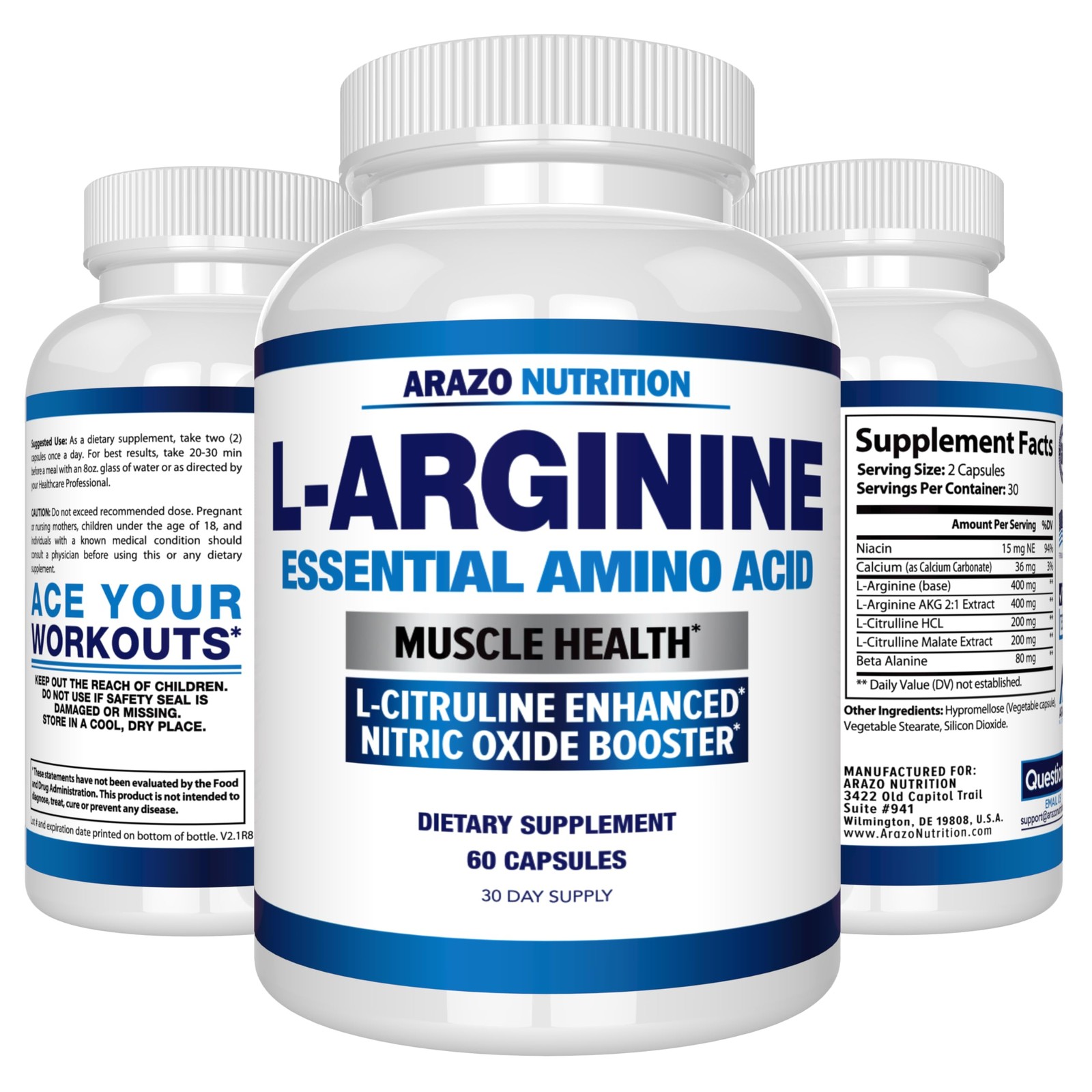 Arazo Nutrition Premium L Arginine – 1340mg Nitric Oxide Booster with L-Citru…