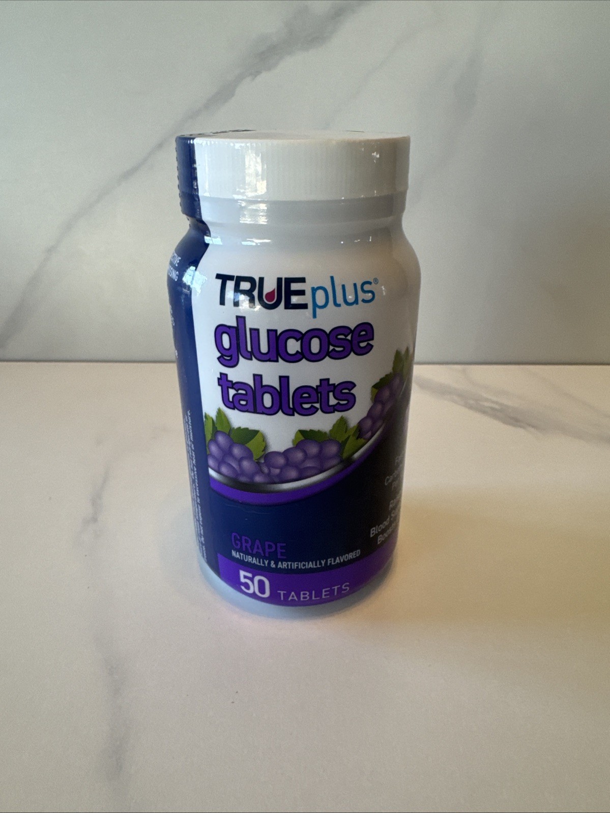 Glucose Tablets GRAPE Flavor 50 Count Bottle True Plus 15g. NEW & Sealed