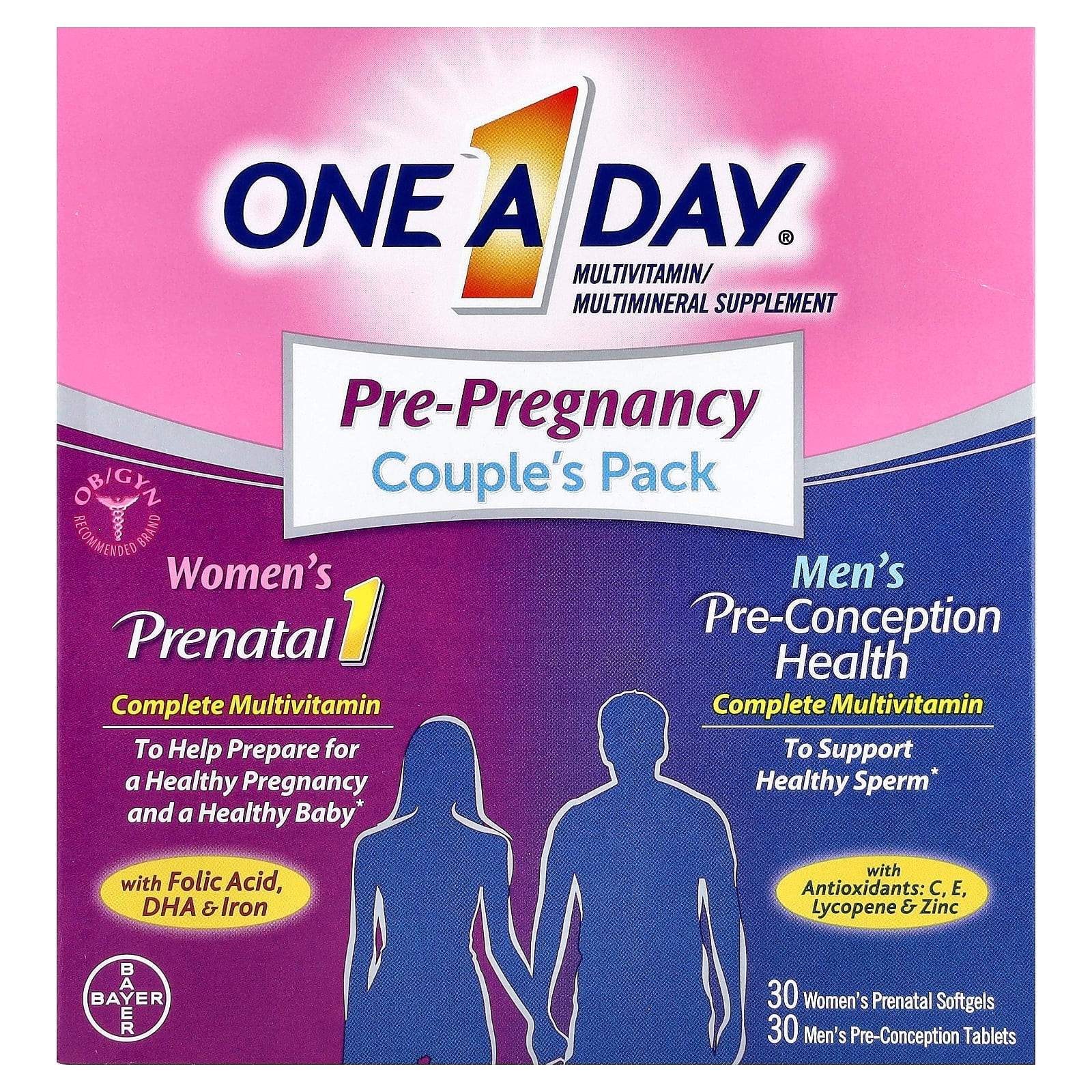 2 X One-A-Day, Pre-Pregnancy Couple’s Pack, Women’s Prenatal 1 & Men’s Pre-Conc