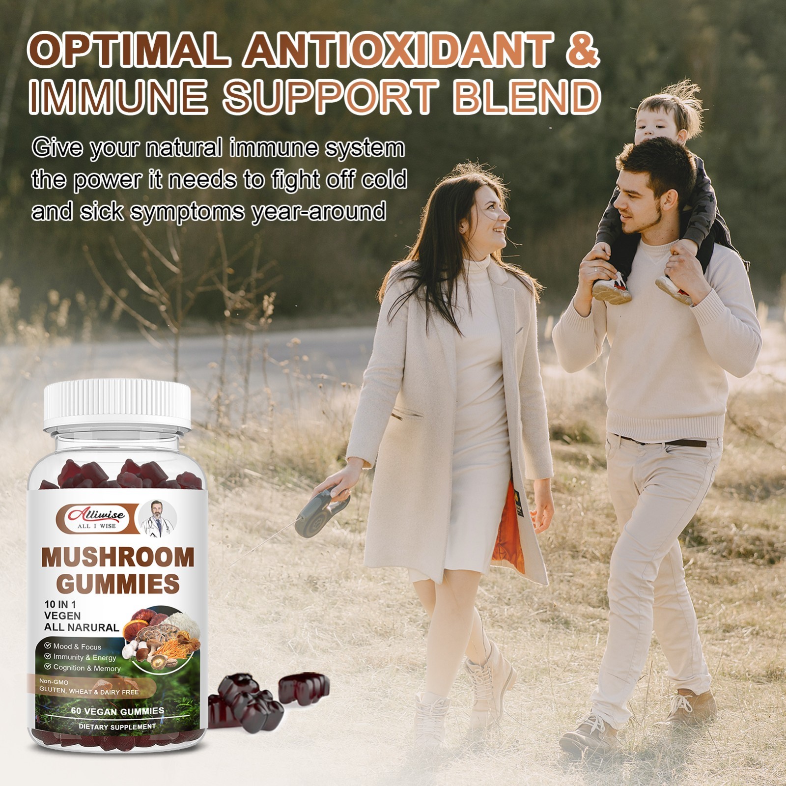 Mushroom Extract Complex Gummies Lions Mane Chaga Reishi Focus Memory Immunity