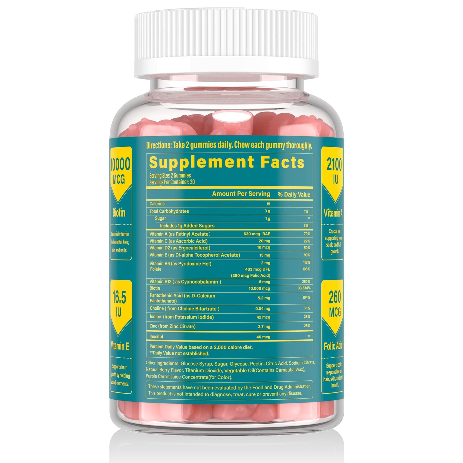 Lazpowfi Biotin Gummies -Hair Skin and Nails 1 Count (Pack of 60), Pink