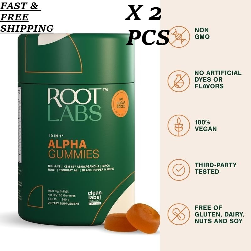 LUXRY Root Labs 10-1 Alpha Gummies | 4K mg Pure Shilajit & KSM-66 | 60 Gummies