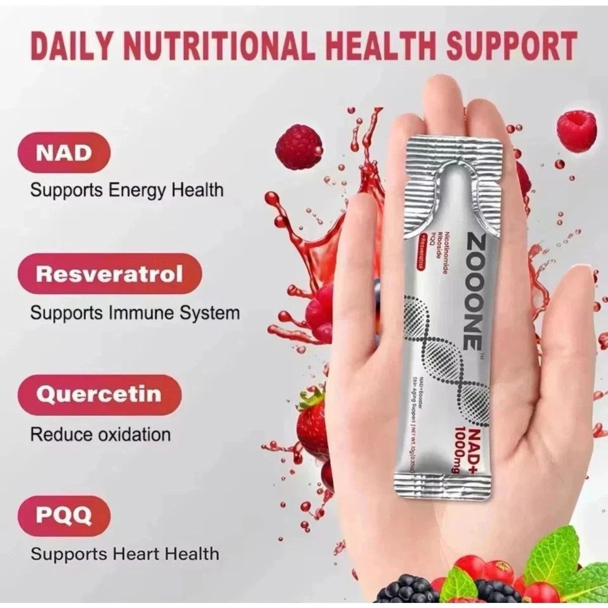 ZOONE NR1000 NAD+ Berry Drink Mix, Anti-Aging & Skin Health Support Free ship