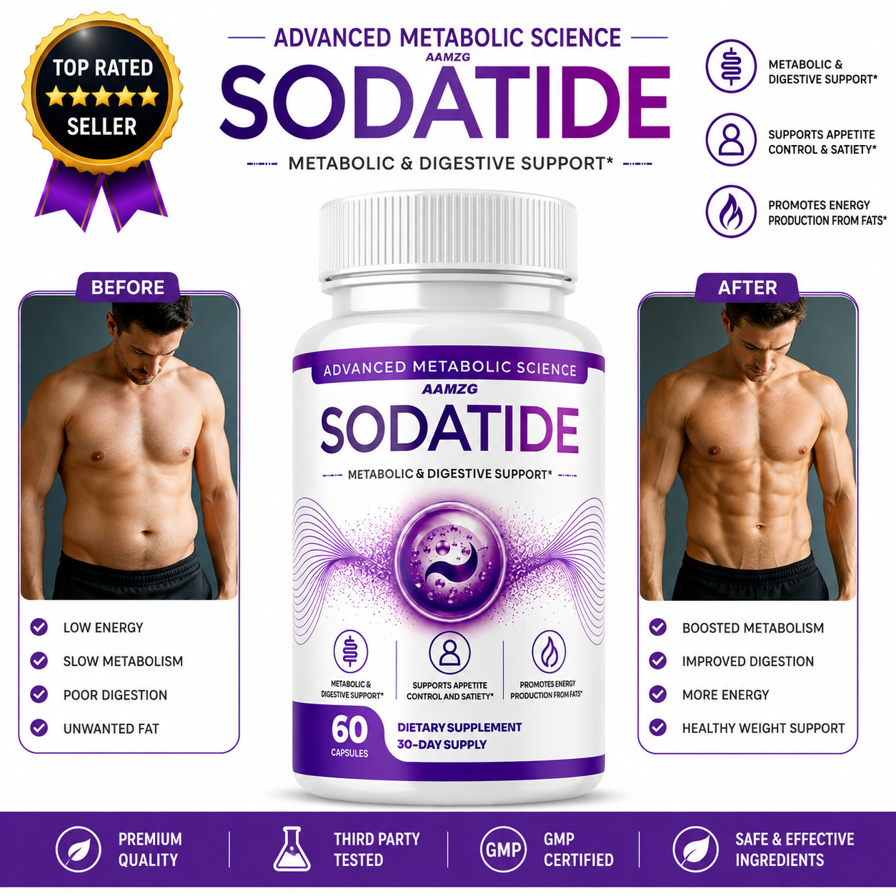 Sodatide Gut & Metabolic Health Support 180 Capsules Advanced Supplement Pack 3
