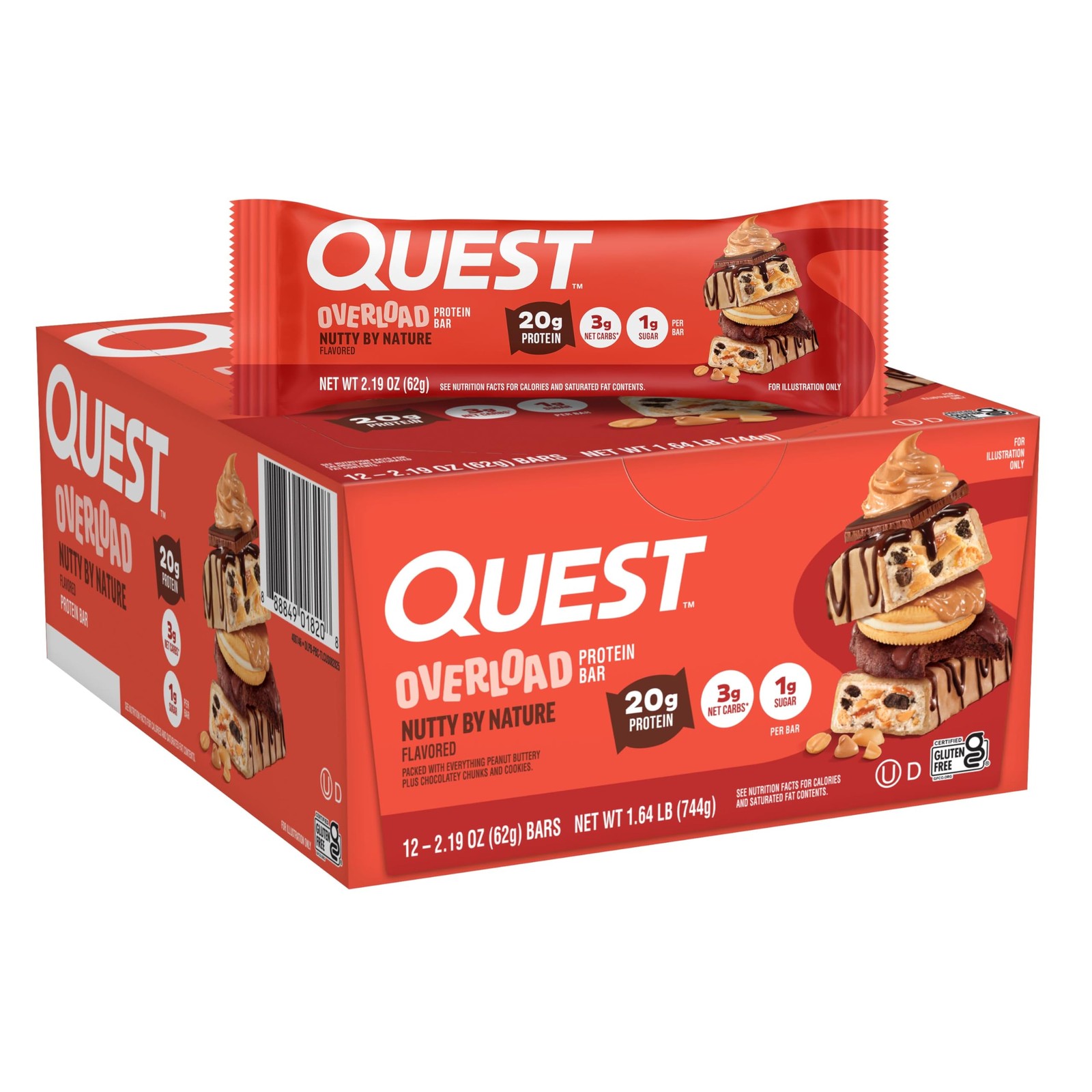 Quest Nutrition Overload Protein Bars, Nutty by Nature 12 Count (Pack of 1)