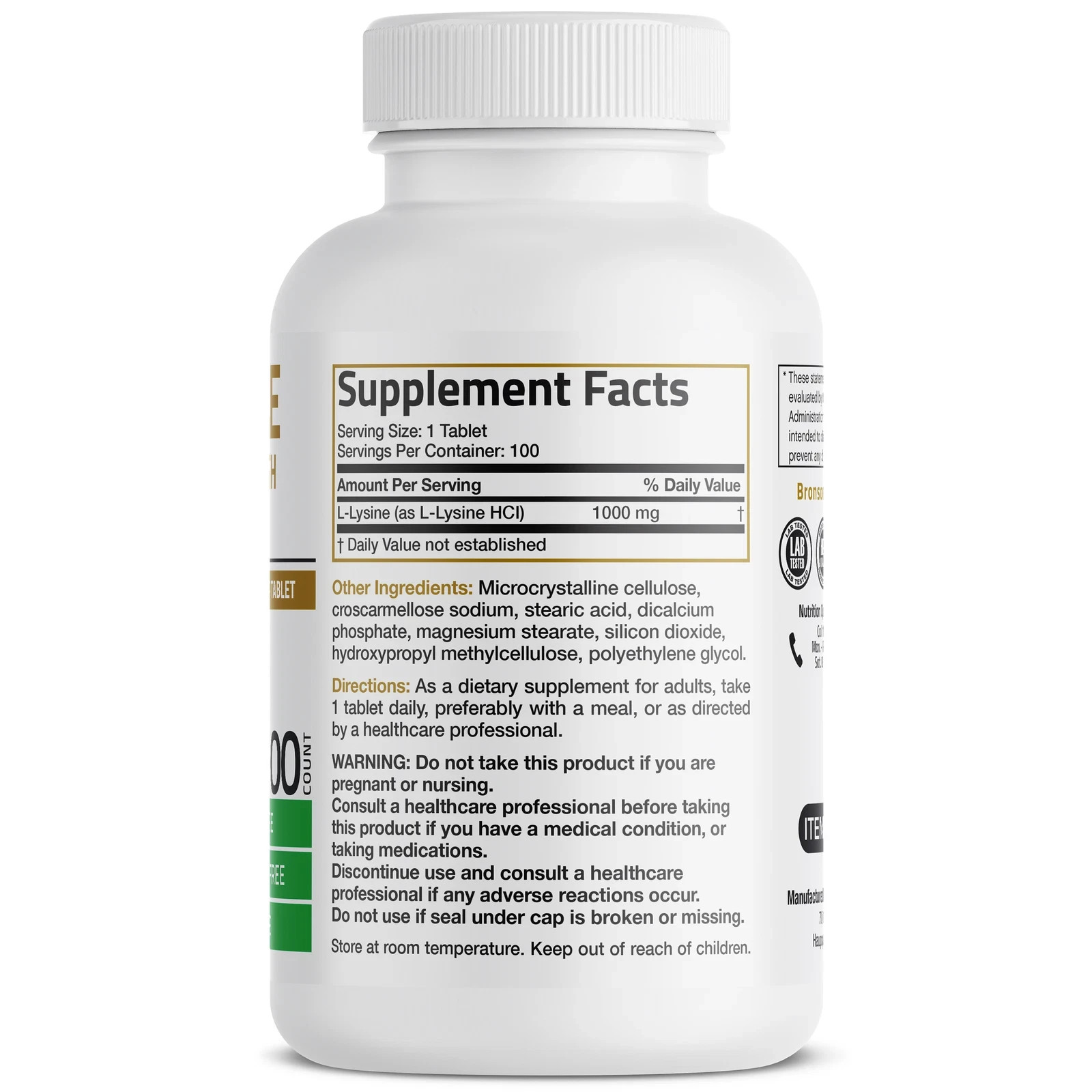 2 pk lot Bronson L-Lysine Extra Strength 1000 MG 100 Vegetarian Tablets ex 09/26