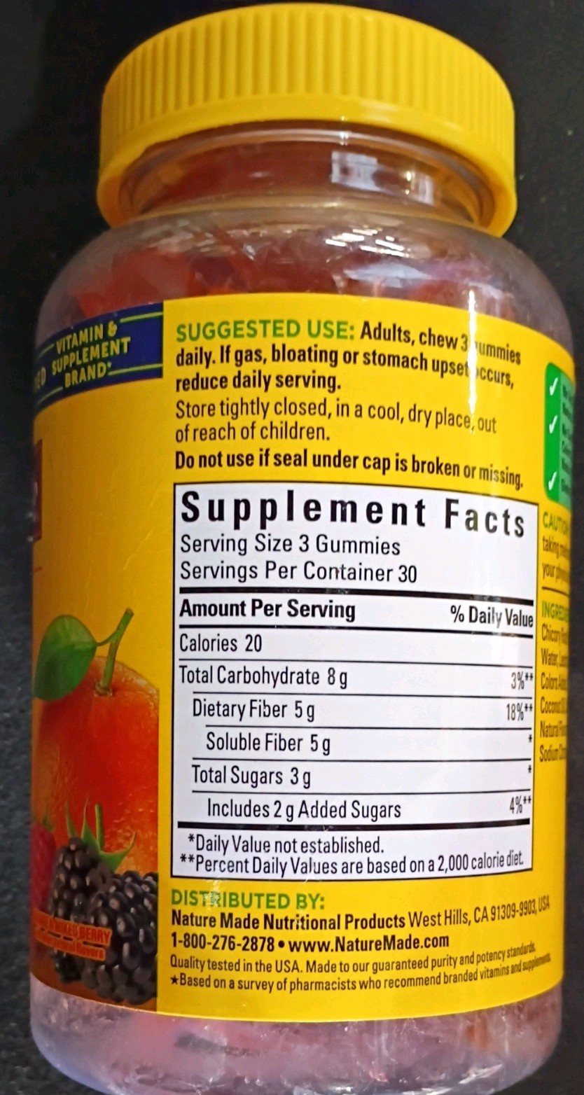 Nature Made Fiber Gummies 5 g per Serving, Fiber Supplement -90ct Exp 10/26