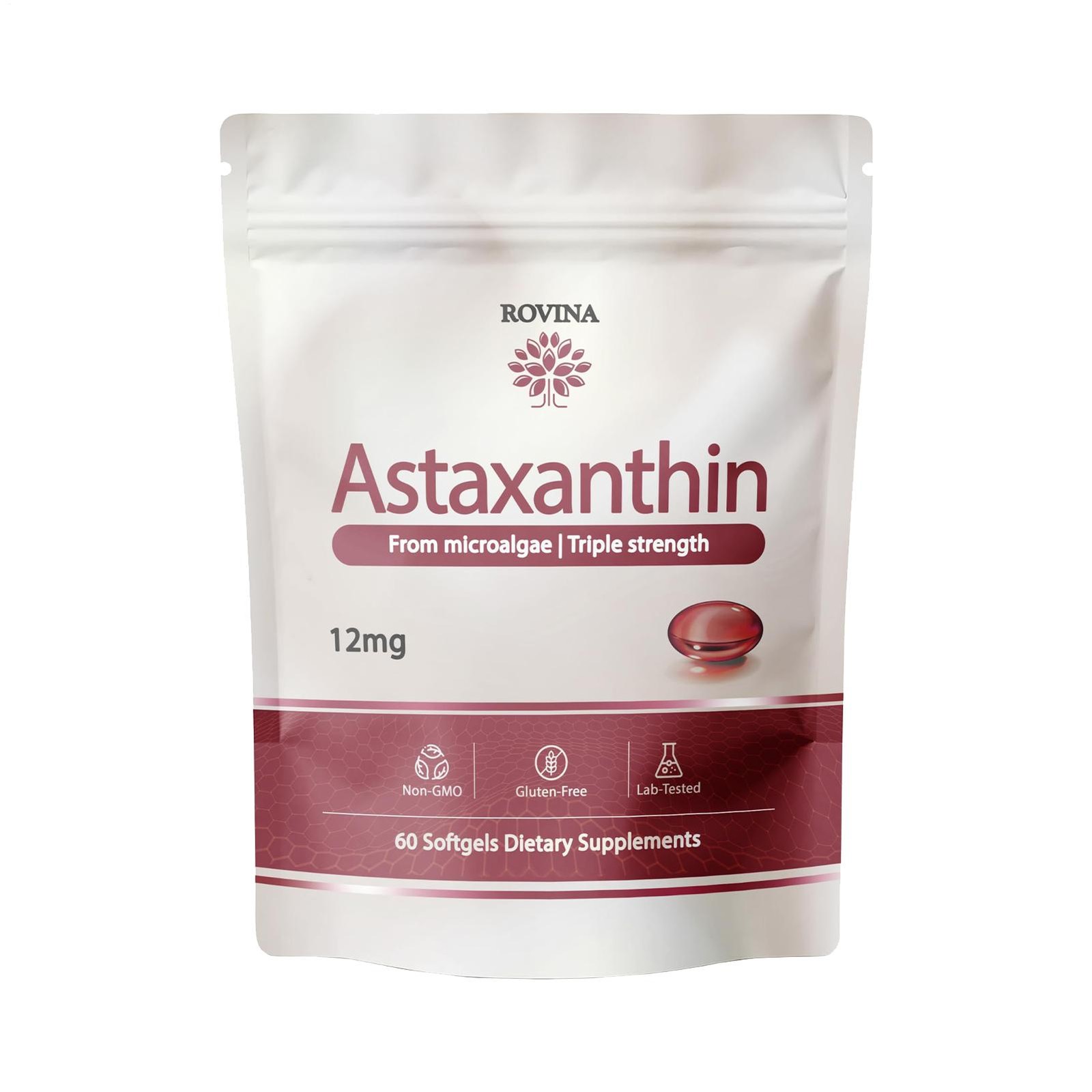 ROVINA Astaxanthin 12mg Softgels from Microalgae – Triple Strength Antioxidant S