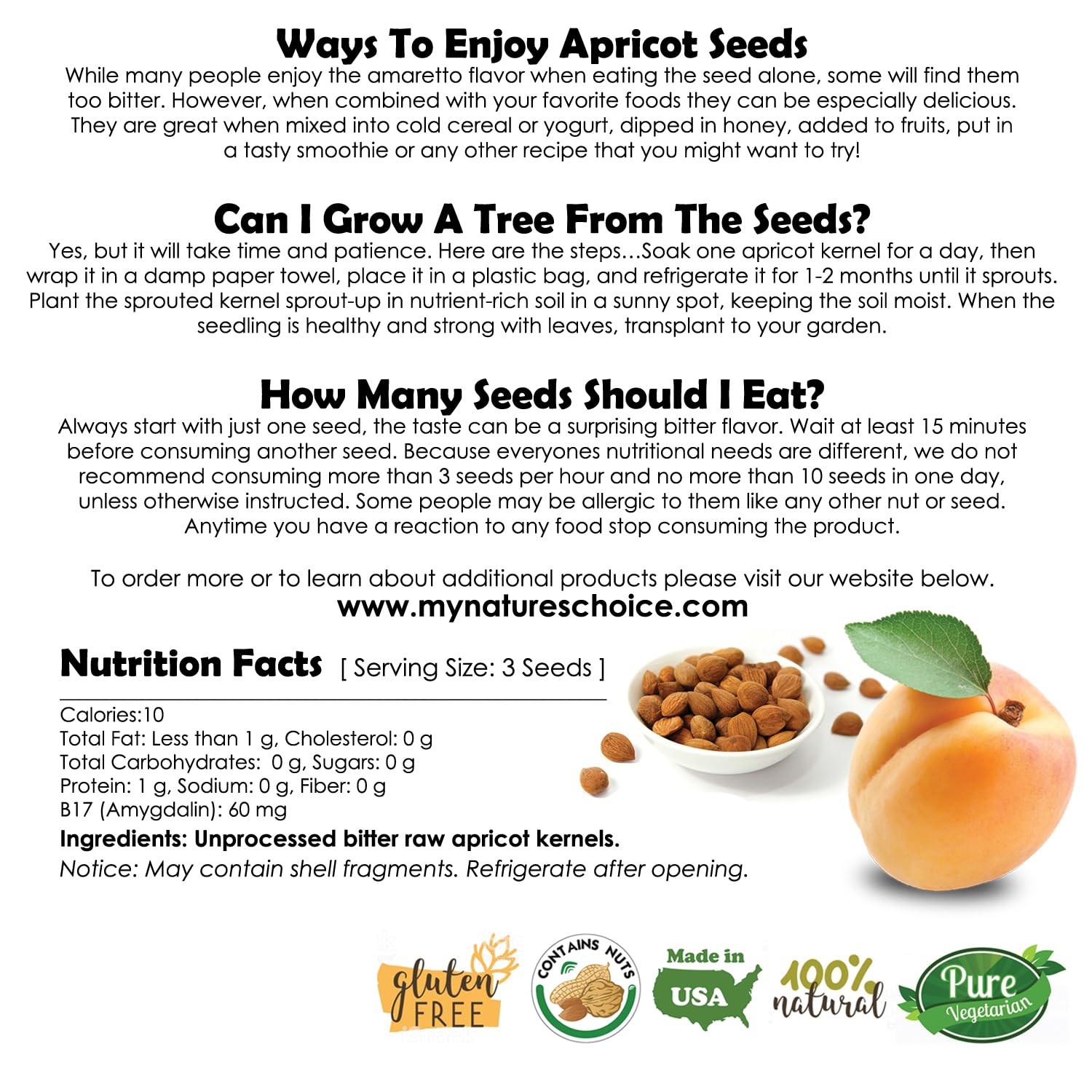 Apricot Seeds California Grown Bitter Raw 100% All 8 Ounce (Pack of 1)