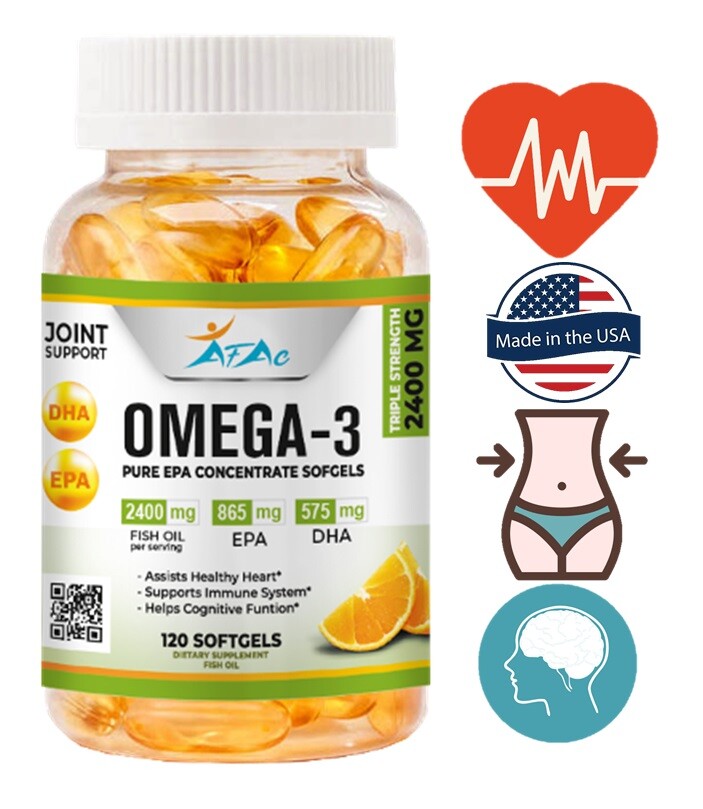 BEST TRIPLE STRENGTH Omega 3 Fish Oil Pills 3 MONTH SUPPLY 2400mg HIGH POTENCY 3