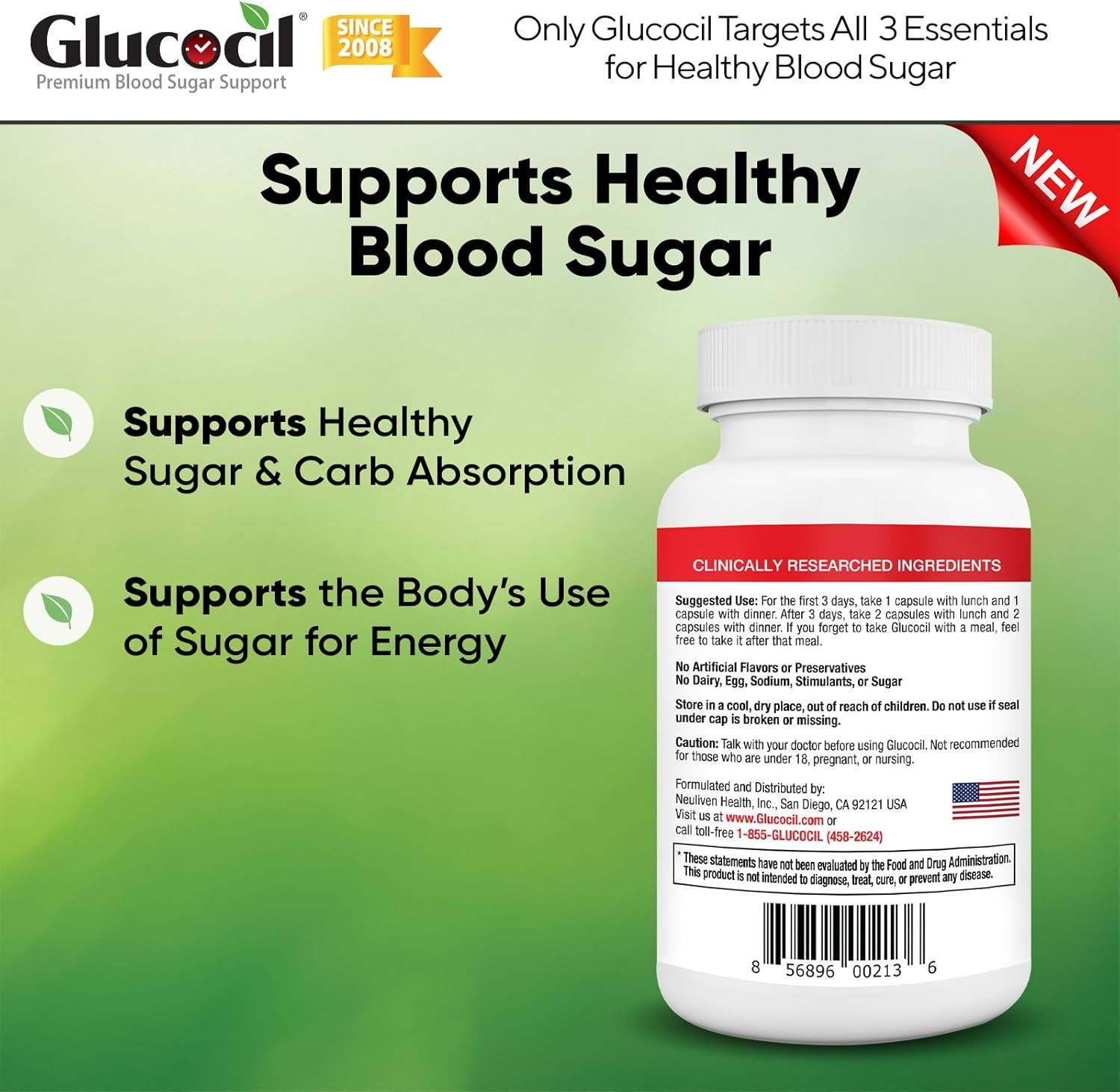 Glucocil – Vegetarian Capsules – Premium Blood Sugar Support – Supports The 3 Es
