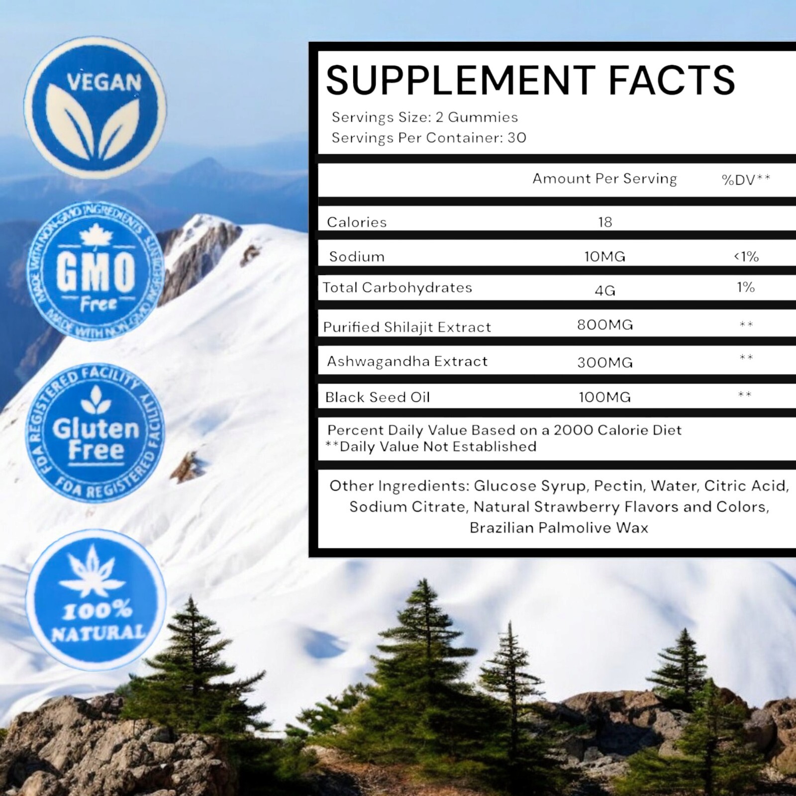 Shilajit Gummies 800MG w/ Ashwagandha & Black Seed Oil 60 Ct Special