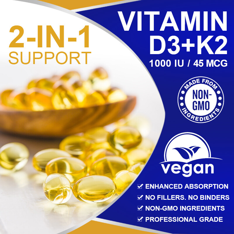 Vitamin K2 (MK7) with D3 1000 IU Supplement, BioPerine Capsules, Immune Health