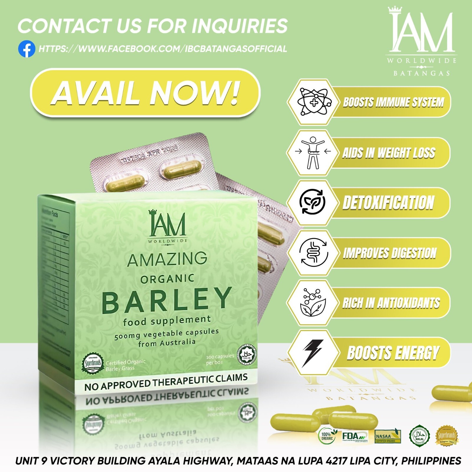 3 Boxes Barley Capsules-FREE SHIPPING, FACTORY SEALED new Packaging(Legit Distr)