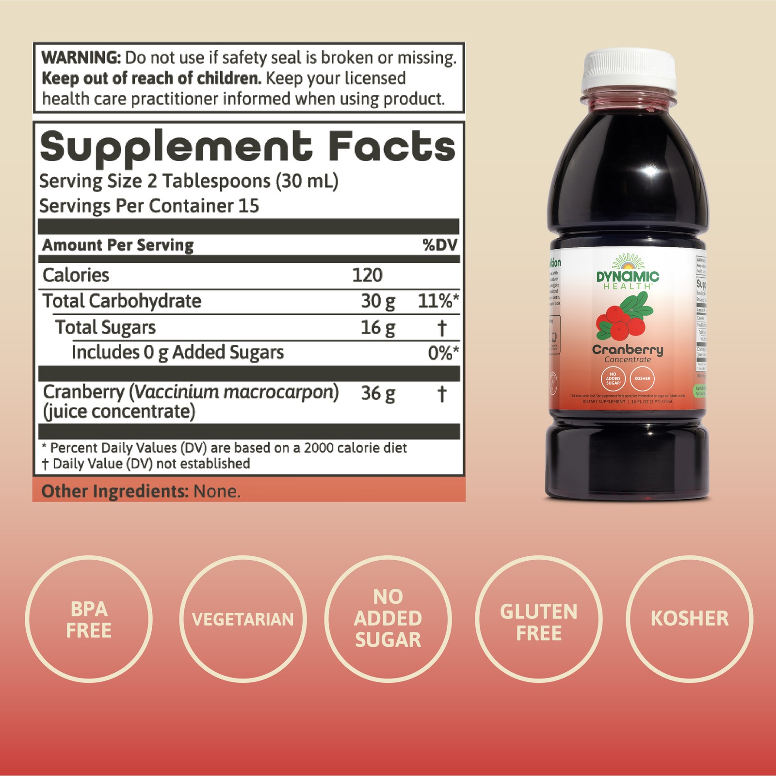 Dynamic Health Pure Cranberry Unsweetened 100% Juice Concentrate, Natural