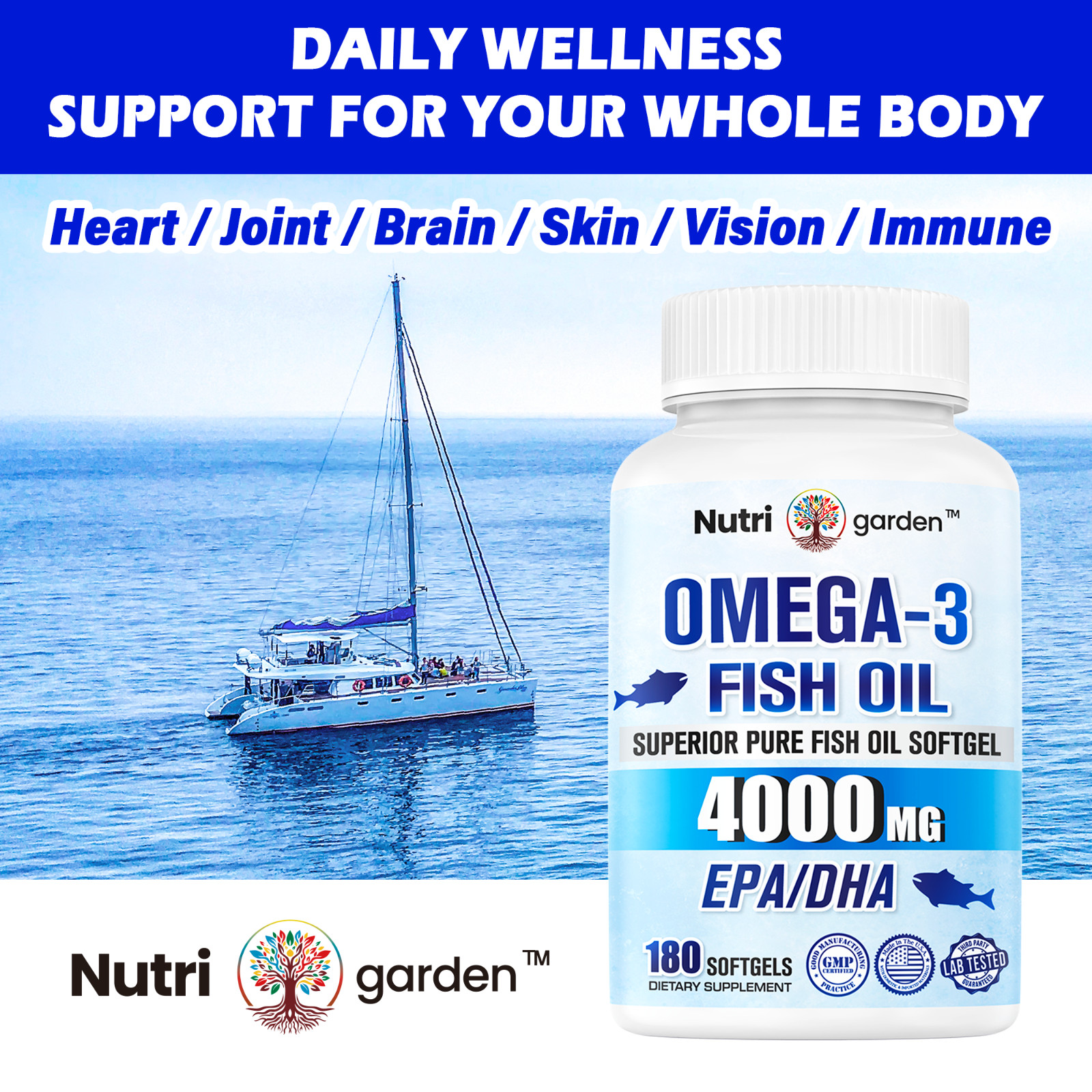 (2pack) 4000mg Omega-3 180 Softgels Triple Strength Burpless Fish Oil Supplement