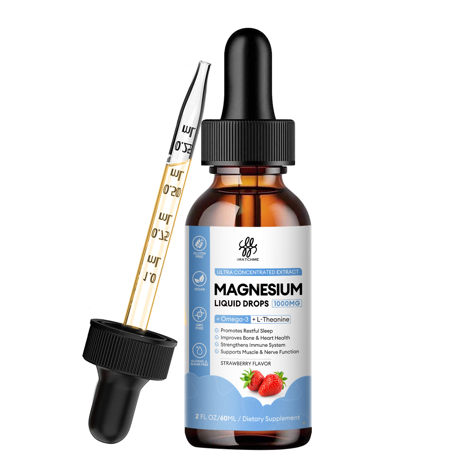 1x Magnesium Taurate Liquid 60ml Drops Magnesium Potassium Supplement 1000mg