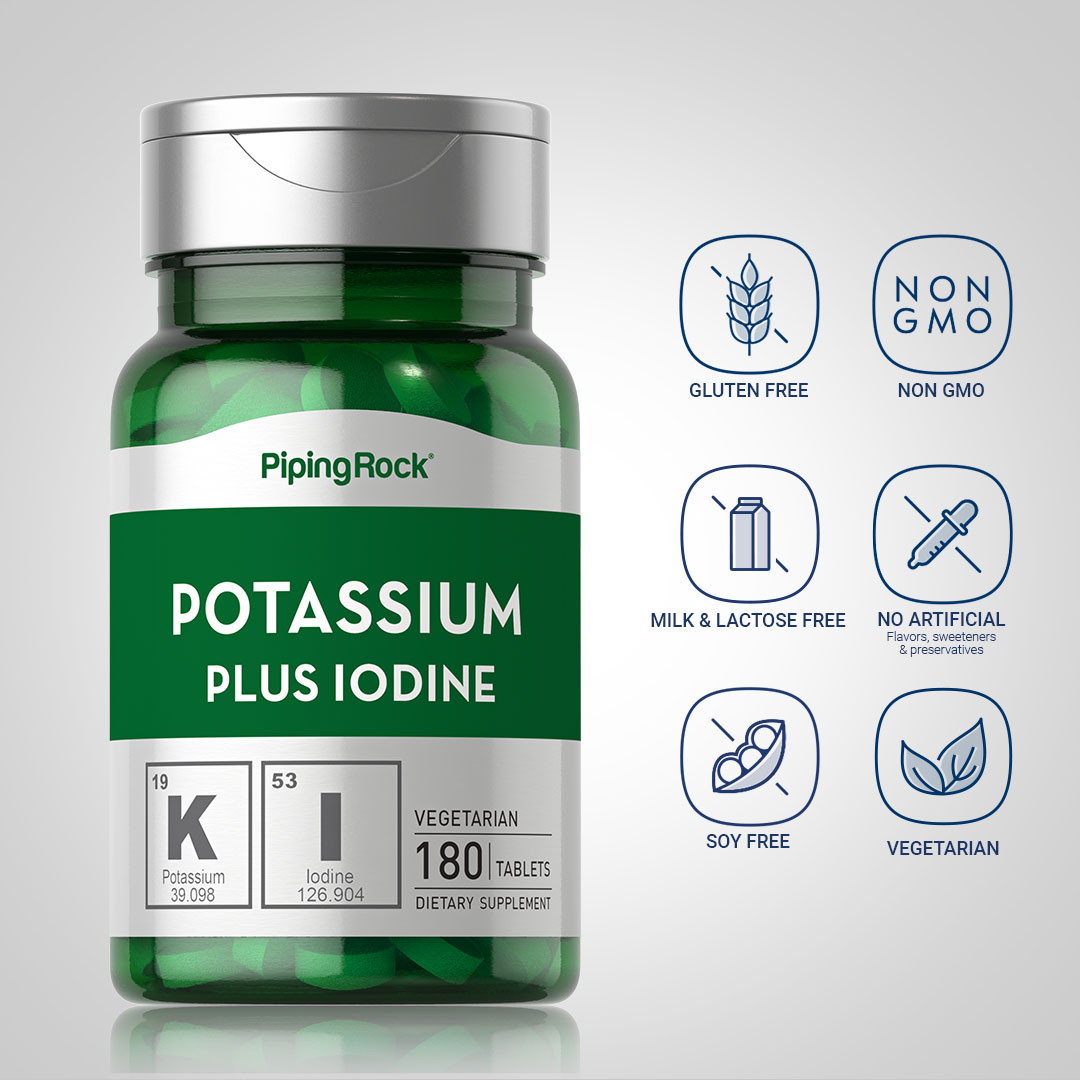 Potassium Plus Iodine | 180 Tablets | Complex | Non-GMO | by Piping Rock