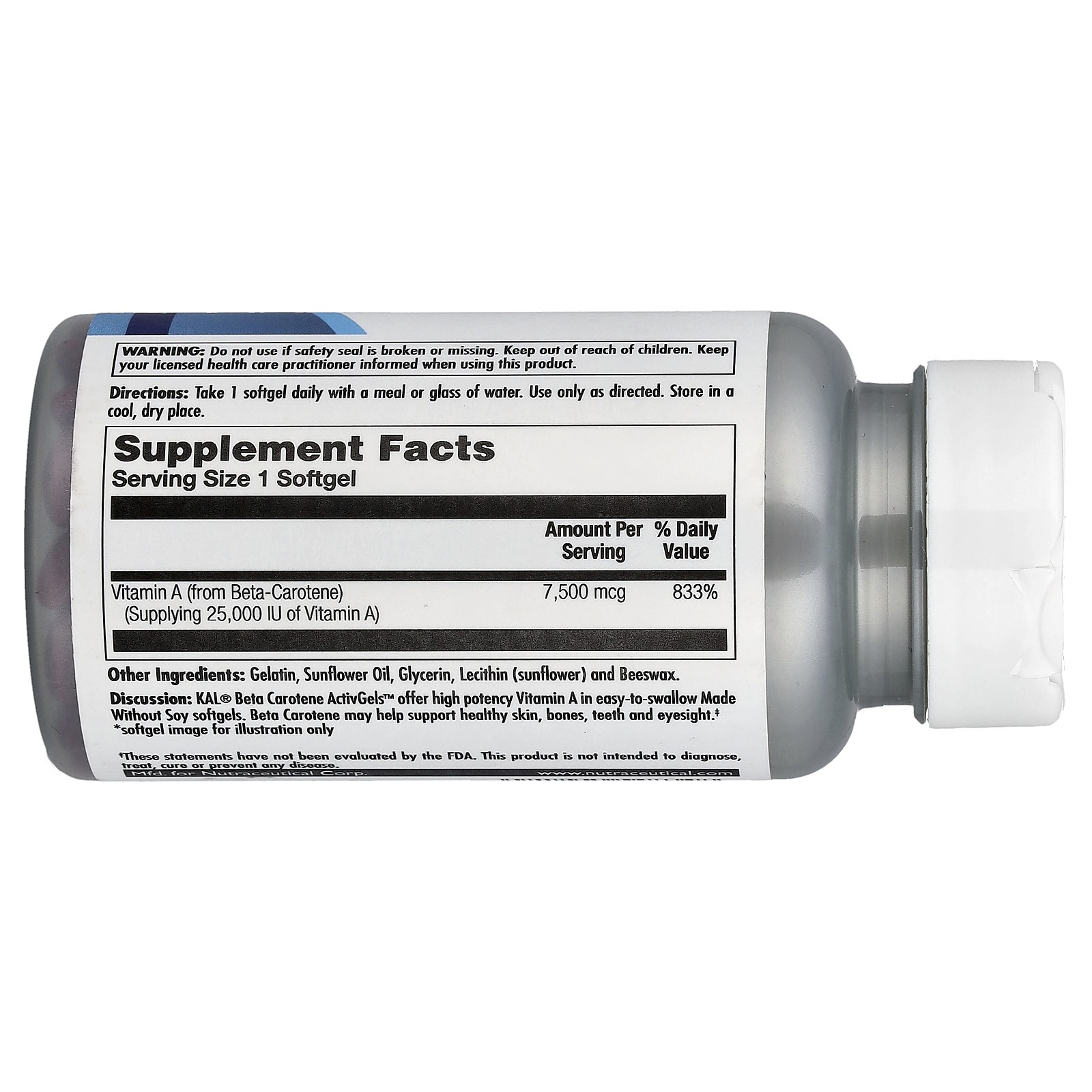 Beta Carotene, 7,500 mcg (25,000 IU), 100 Softgels
