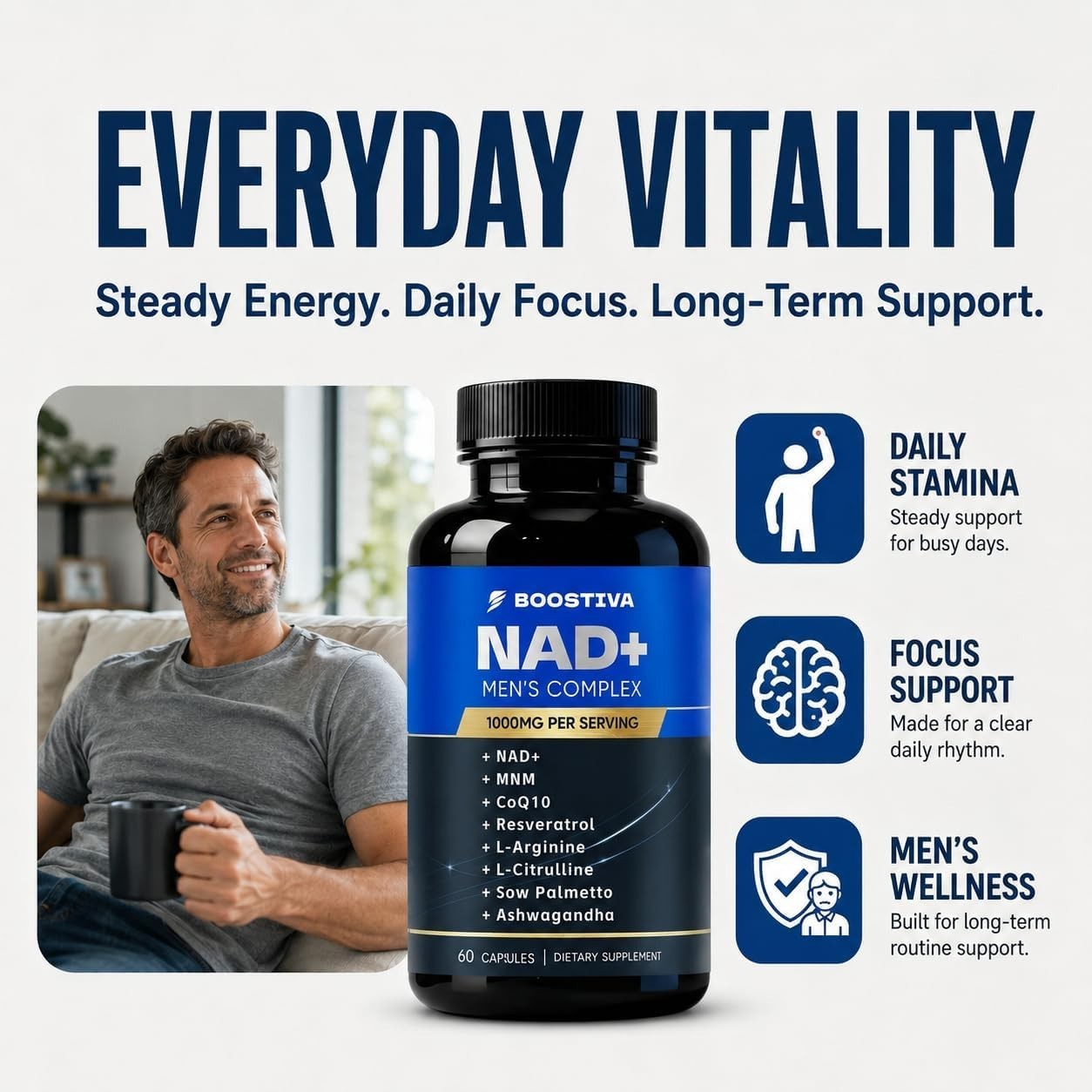 NAD+ Men’s Supplements for Lasting Vitality & Resilience – 60 Count