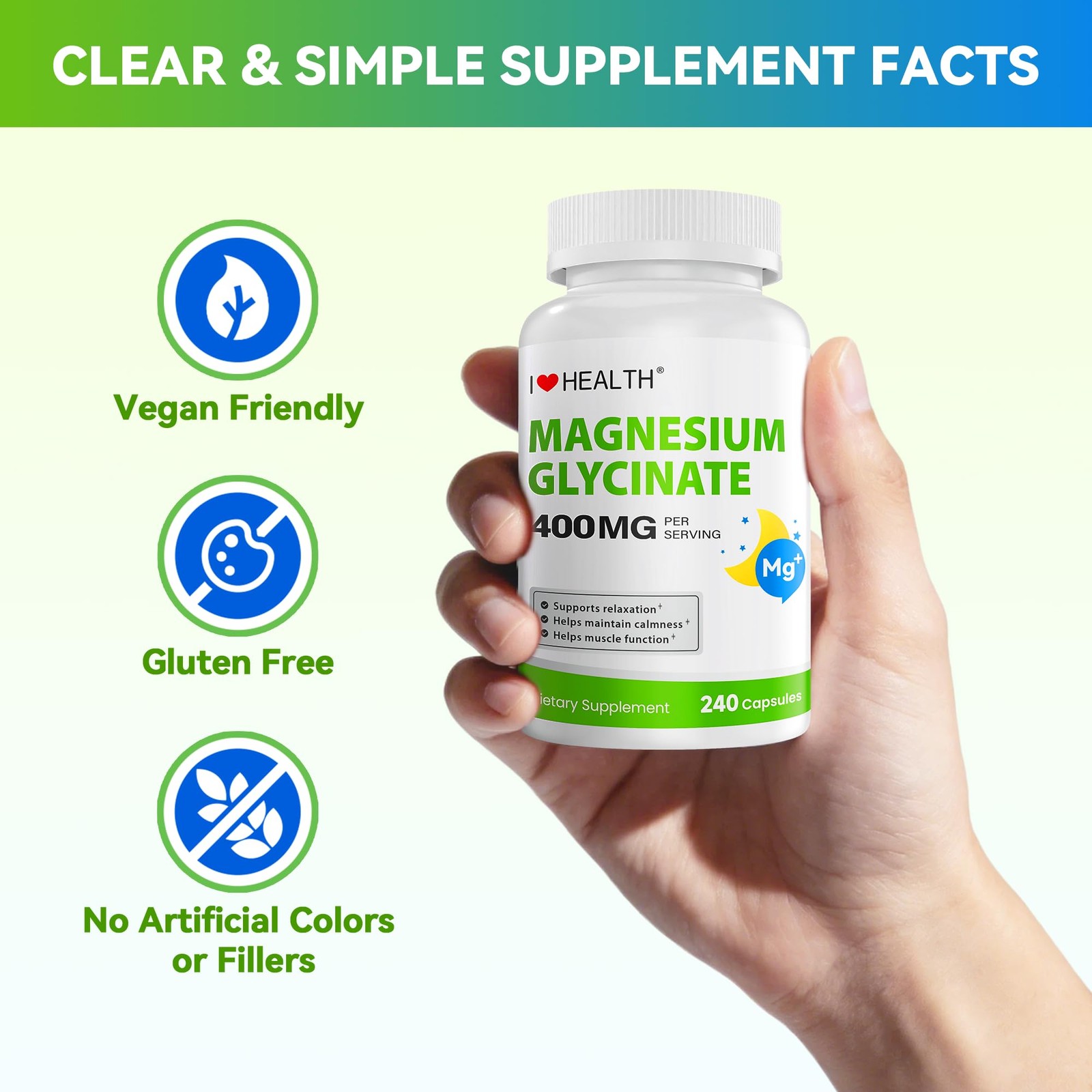 Magnesium Glycinate 400mg per Capsule – 240 Capsules – 240 Count (Pack of 1)