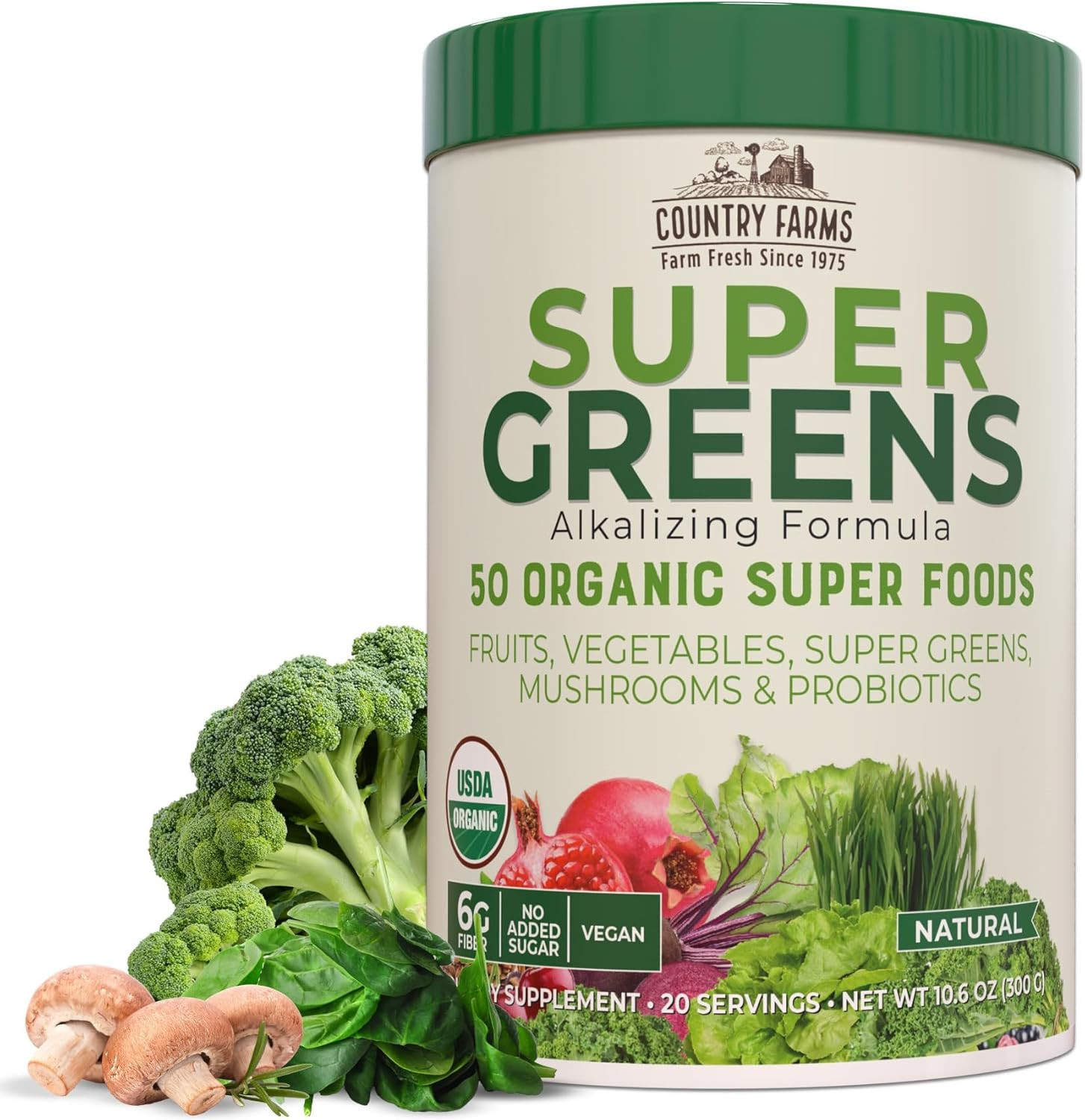 COUNTRY FARMS Super Greens Natural Flavor, 50 Organic Super Foods, USDA Organic