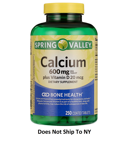 Spring Valley Calcium Supplement 600mg with Vitamin D3 20mcg Bone Health 250-CT