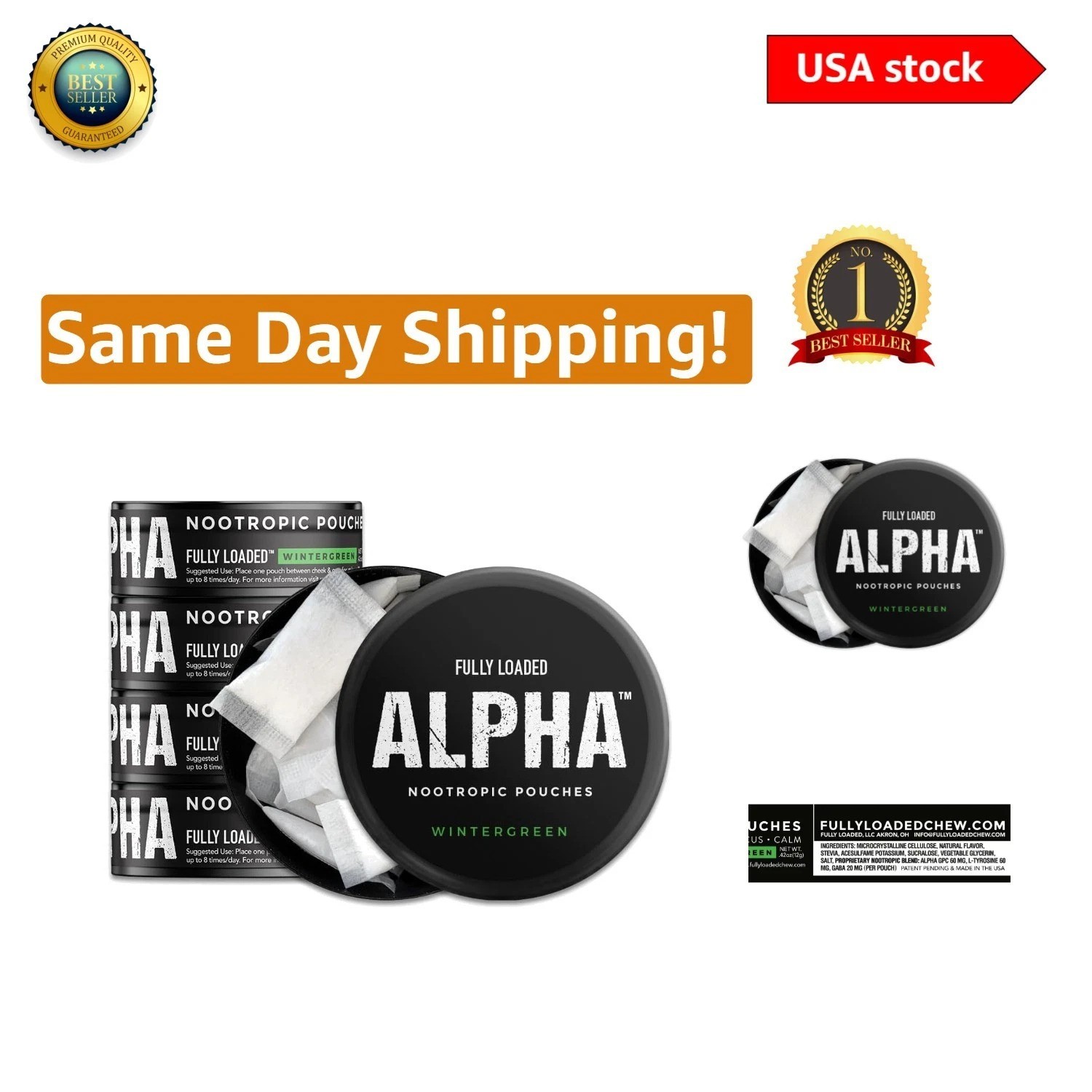 5 Pack Fully Loaded Alpha Nootropic Pouches with 15 Pouches Each in Wintergreen