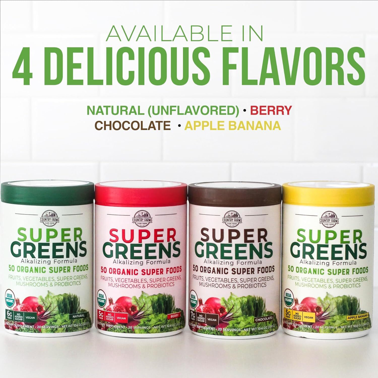 Country Farms Super Greens Organic Drink Mix 20 Servings Natural Energy Boost