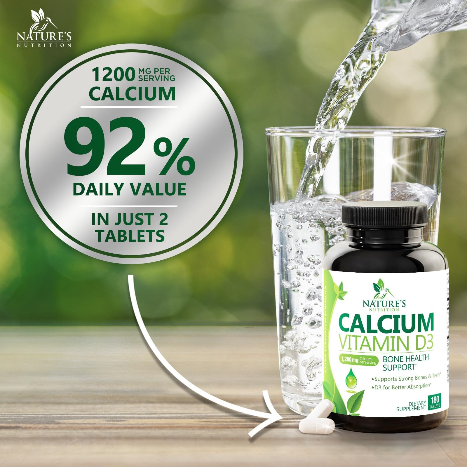 Calcium Supplement with Vitamin D3-1200 mg per 180 Count (Pack of 1)