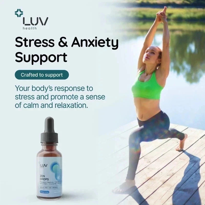 LUV Zen Drops Stress Support with Magnesium Glycinate and Lemon BalM 2 PACK.