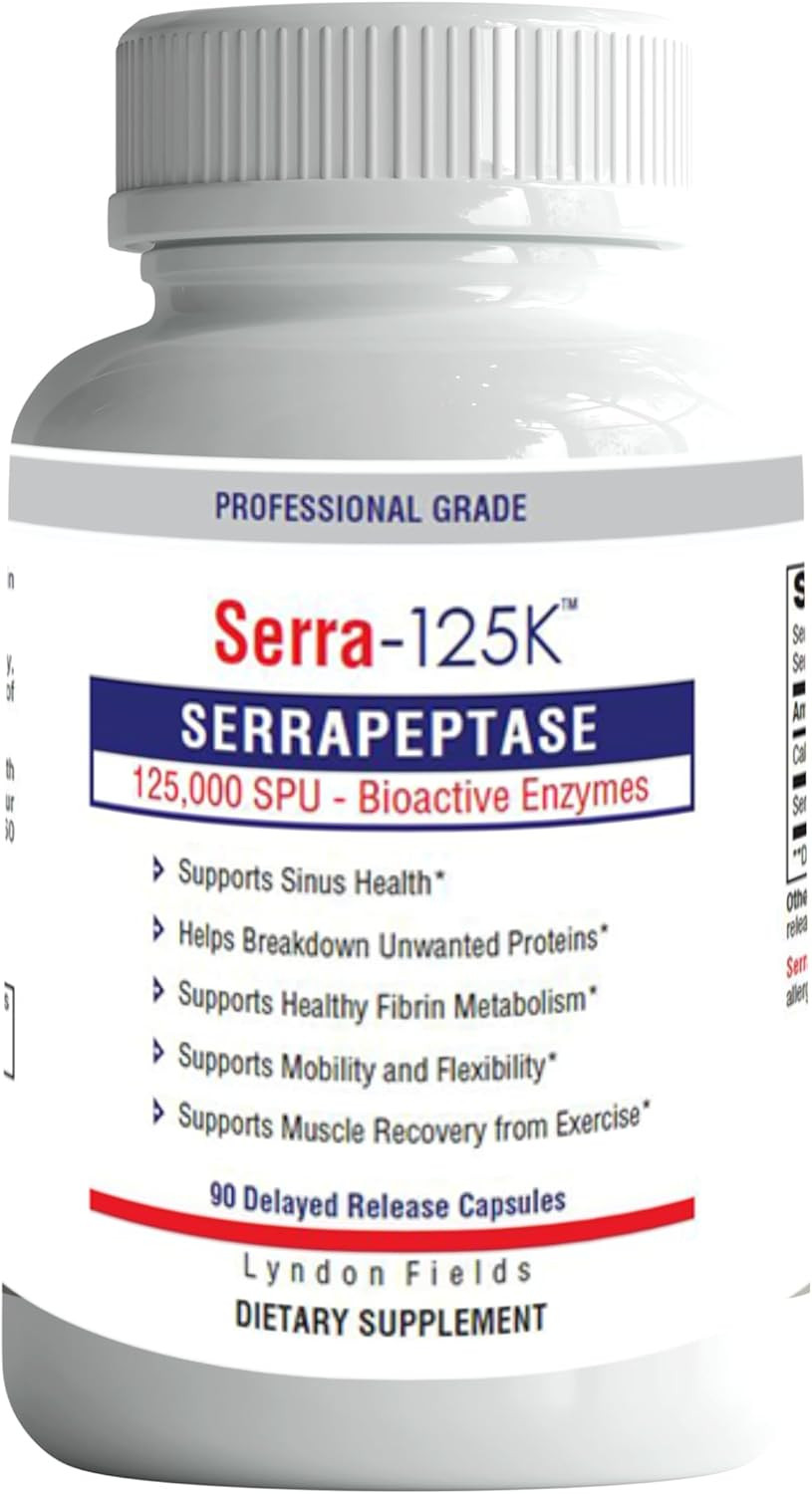 Serra-125K Extra Strength Serrapeptase 125,000 SPU, 90 Vegan Capsules, Delaye…