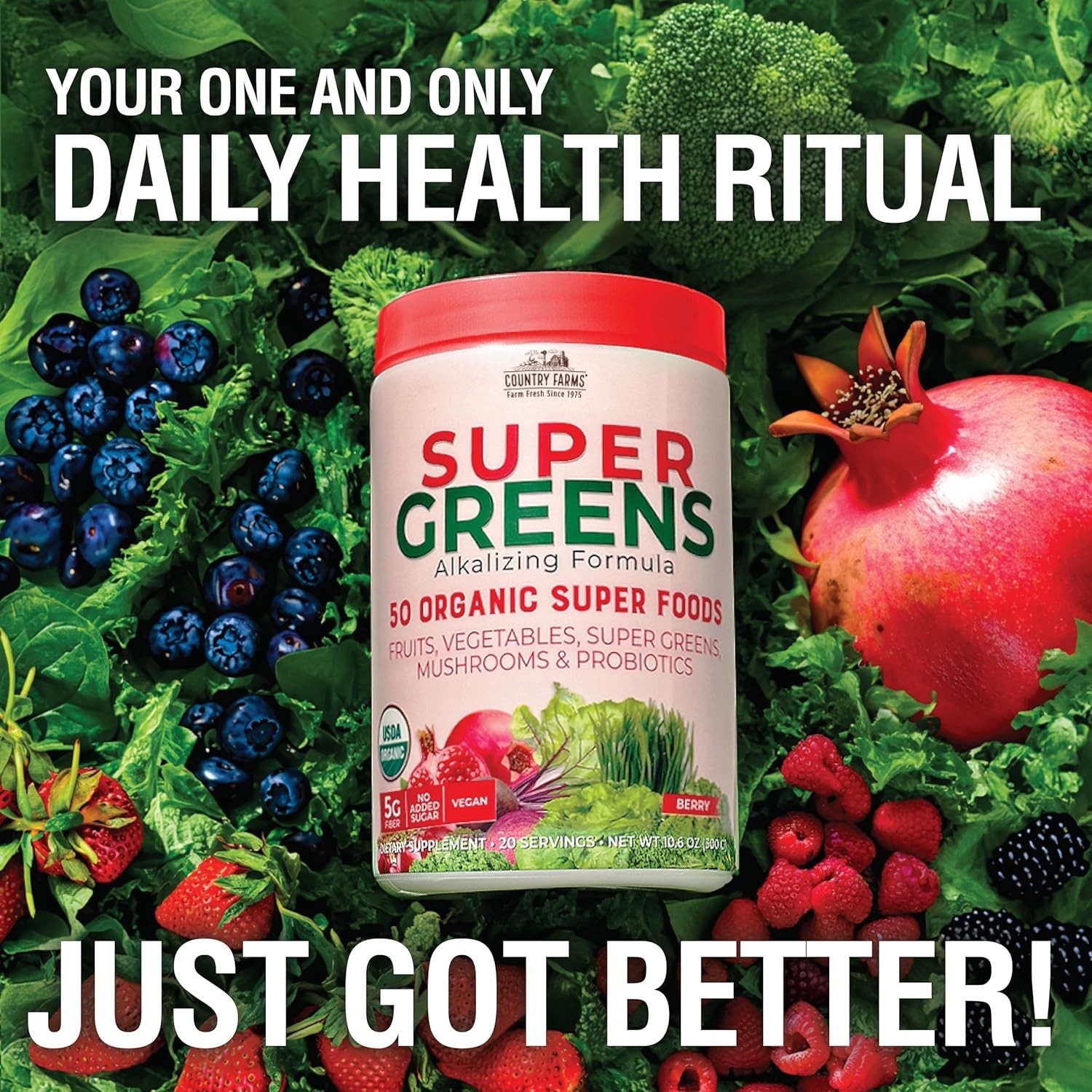 Country Farms Super Greens Organic Drink Mix 50 Superfoods 10.6 Ounce